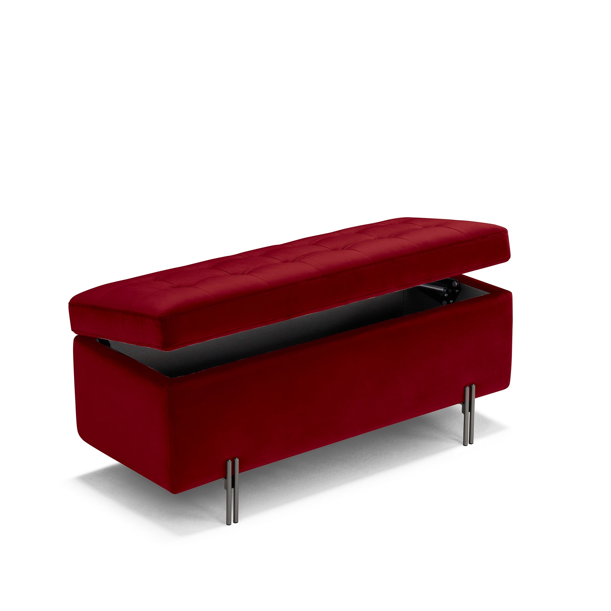 Banc CARAMAGNA 110x45 cm rangement Made in Italy matelassé en velours bordeaux