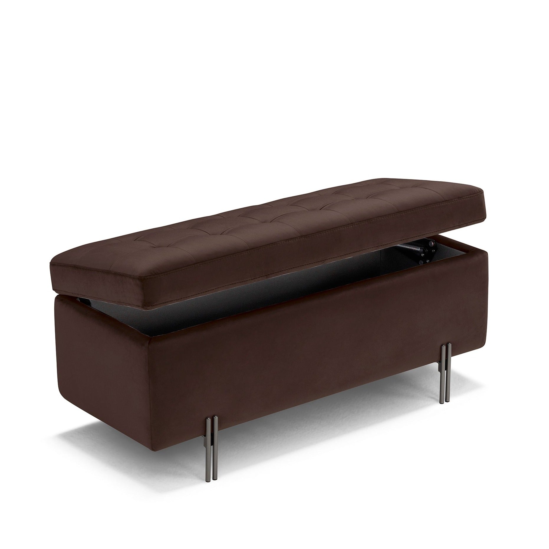 Banc CARAMAGNA 110x45 cm rangement Made in Italy matelassé en velours marron