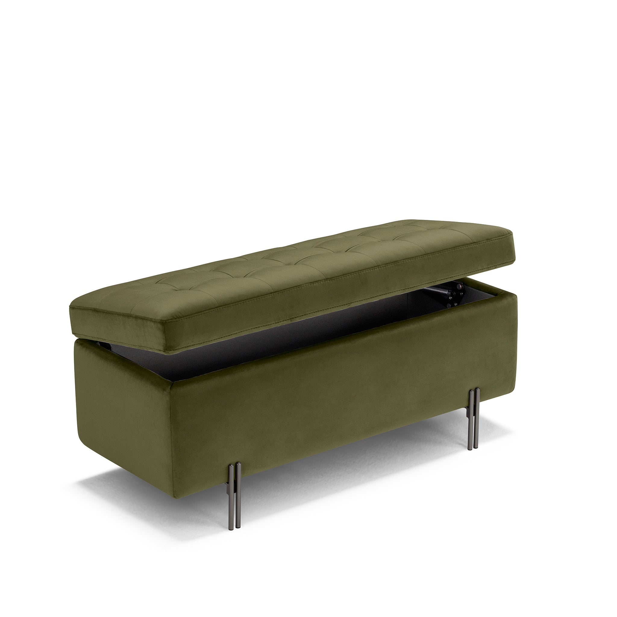 Banc CARAMAGNA 110x45 cm rangement Made in Italy matelassé en velours vert