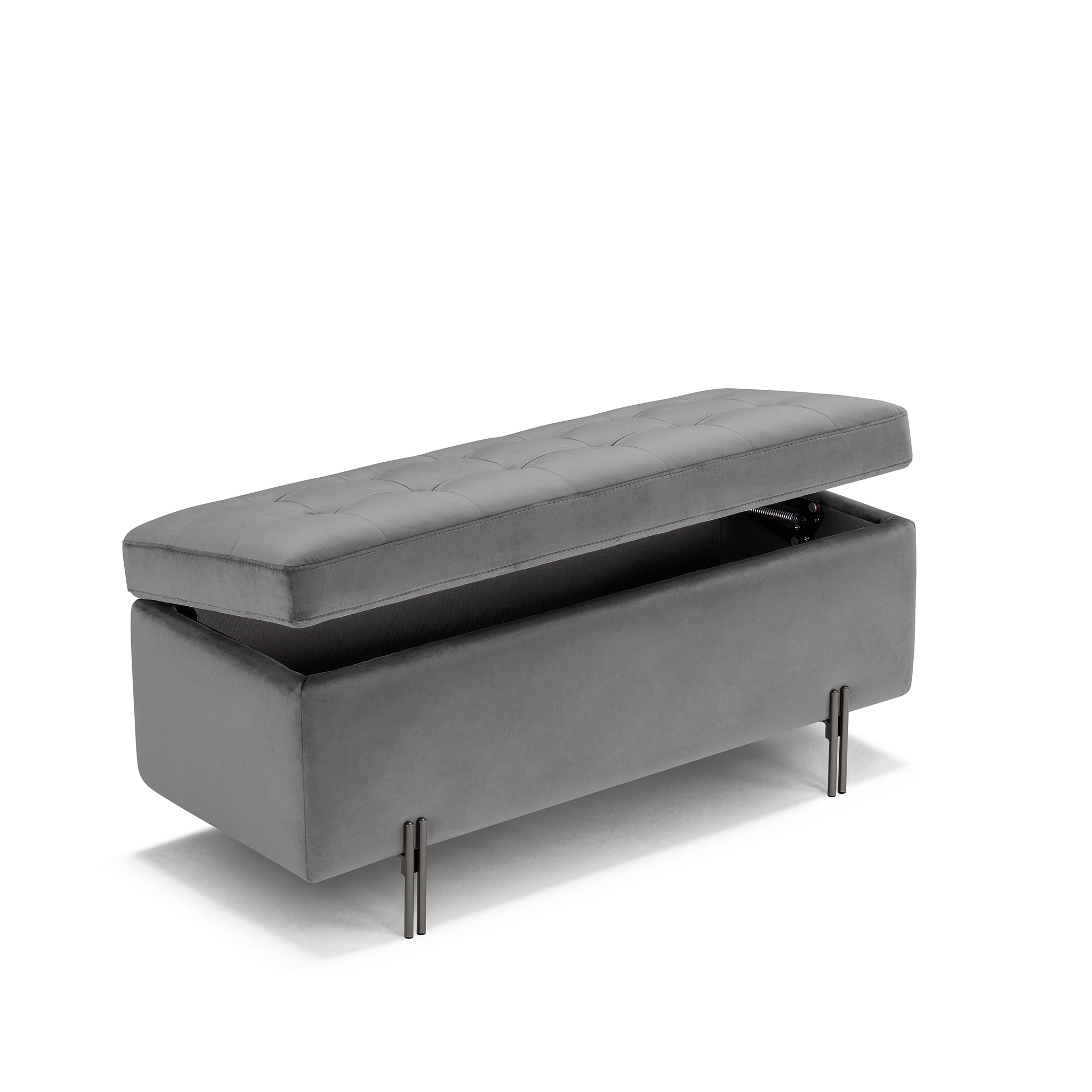 Banc CARAMAGNA 110x45 cm rangement Made in Italy matelassé en velours gris