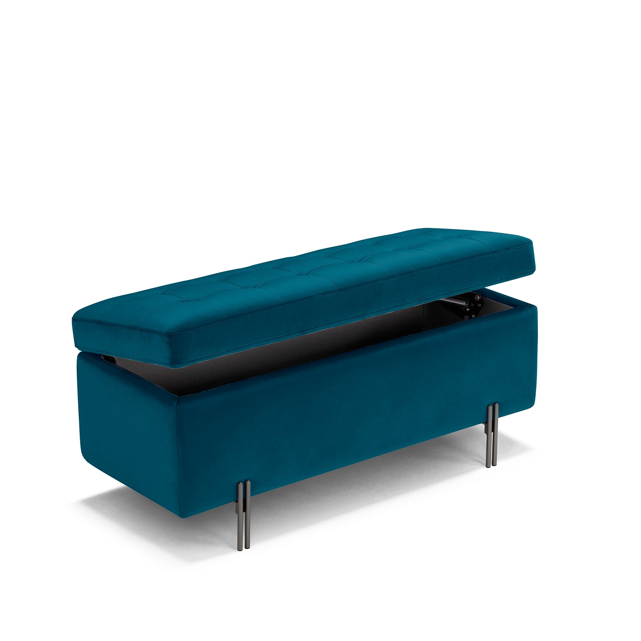 Banc CARAMAGNA 110x45 cm rangement Made in Italy matelassé en velours pétrole