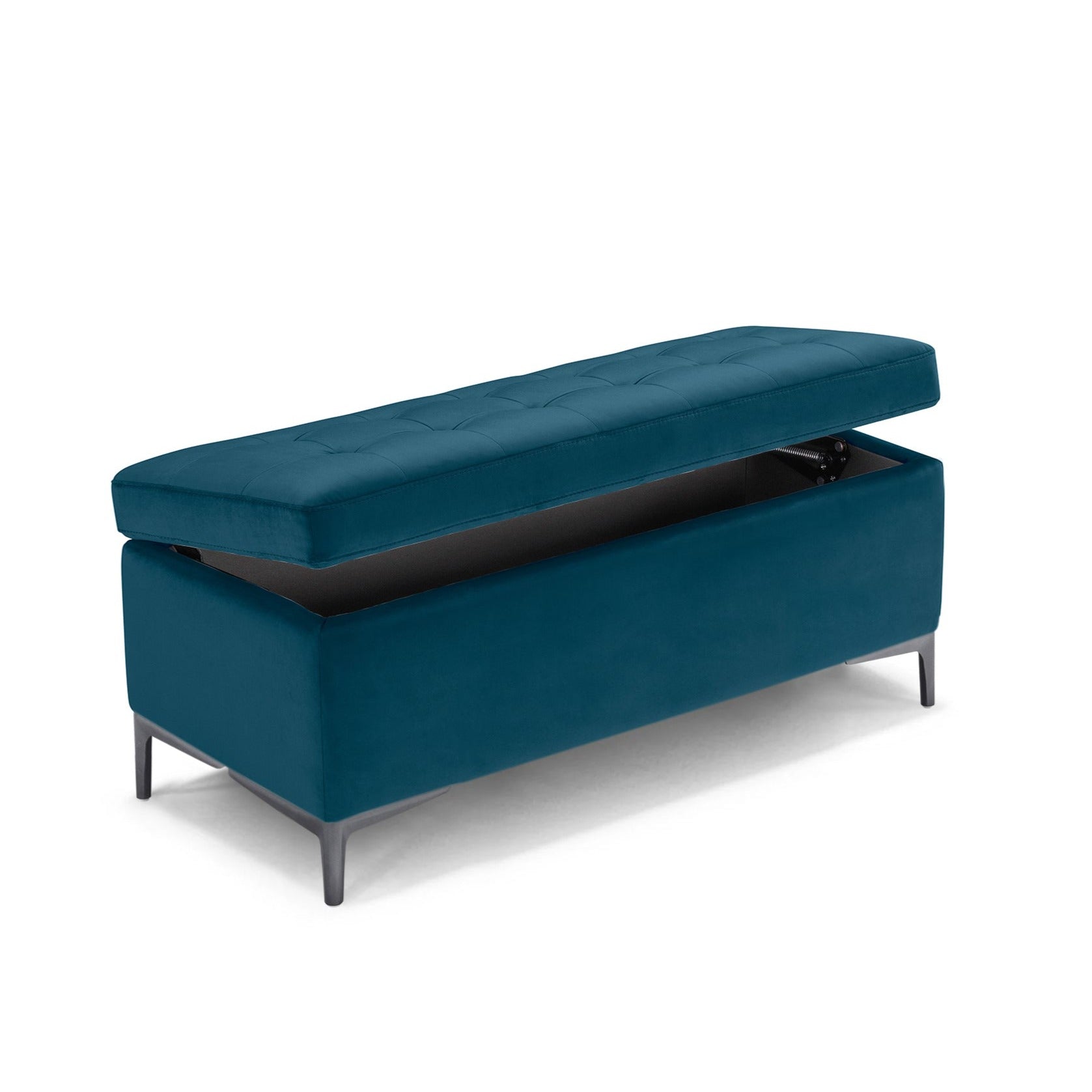 Banc CORBARA 110x50 cm rangement Made in Italy matelassé en velours pétrole