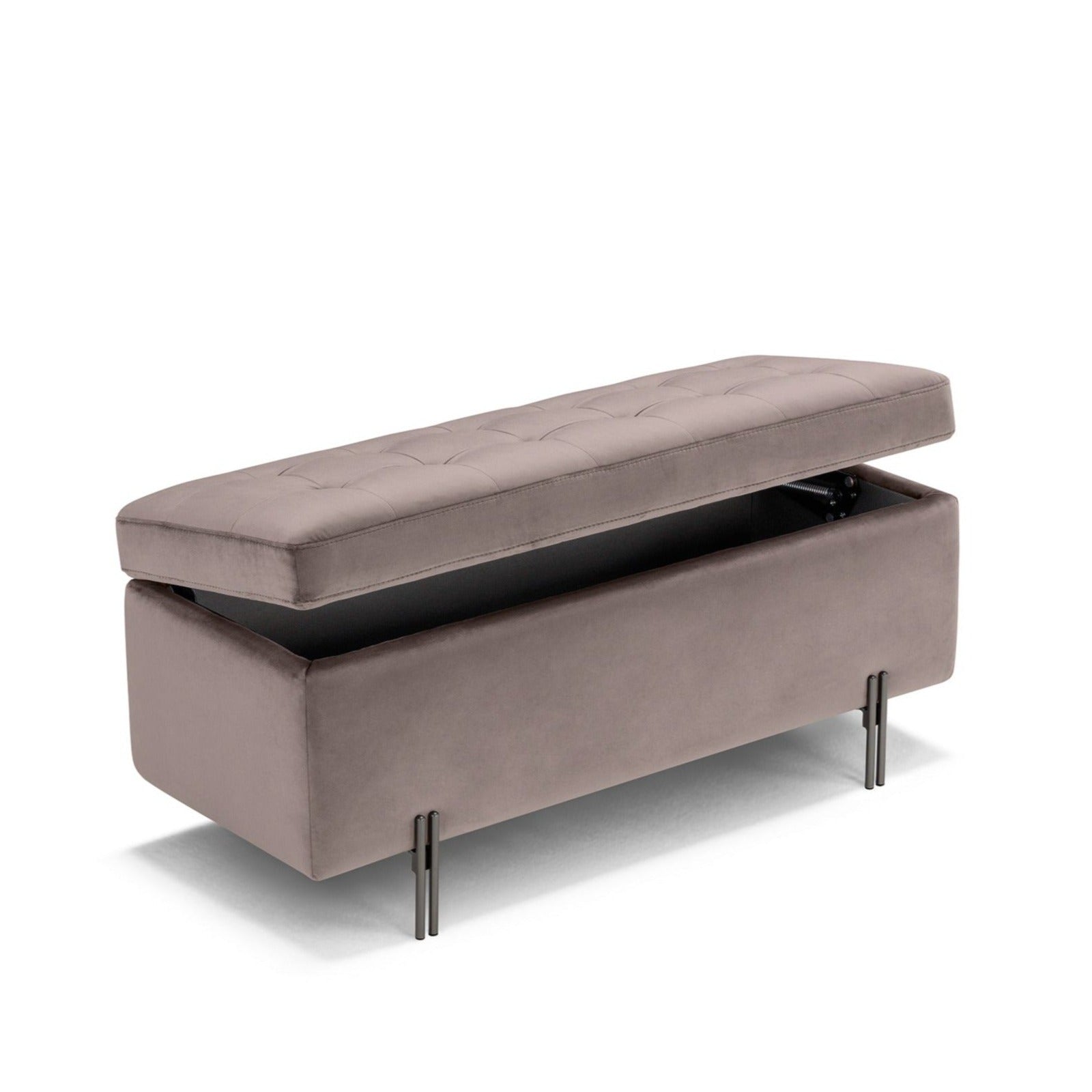 Banc CARAMAGNA 110x45 cm rangement Made in Italy matelassé en velours gris tourterelle
