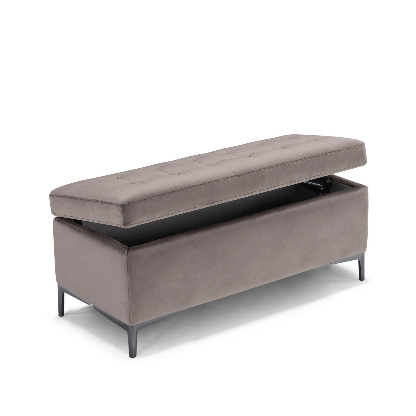 Banc CORBARA 110x50 cm rangement Made in Italy matelassé en velours gris tourterelle