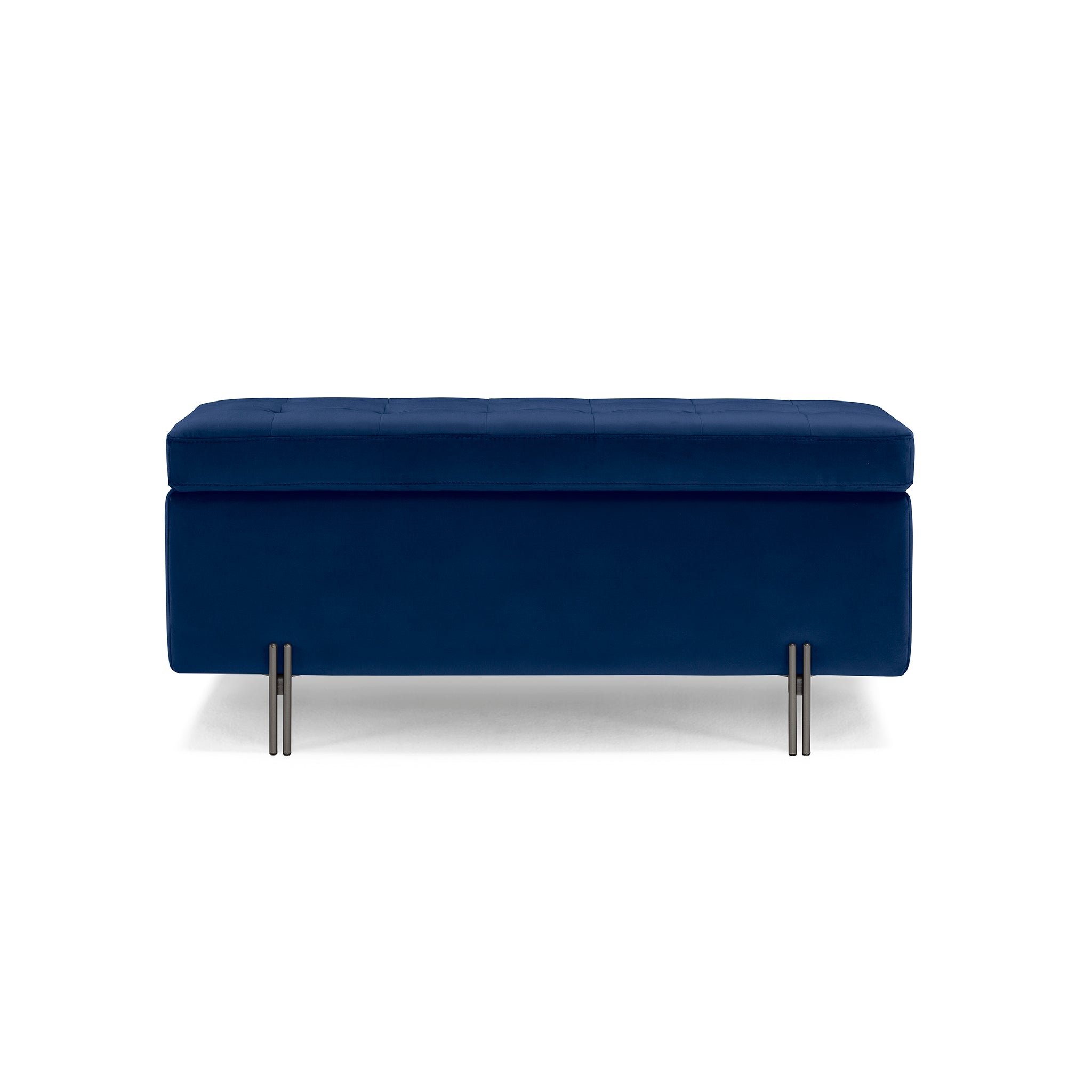 Banc CARAMAGNA 110x45 cm rangement Made in Italy matelassé en velours bleu
