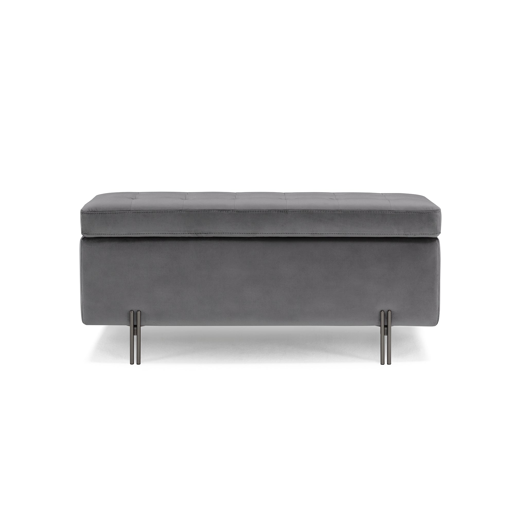Banc CARAMAGNA 110x45 cm rangement Made in Italy matelassé en velours gris