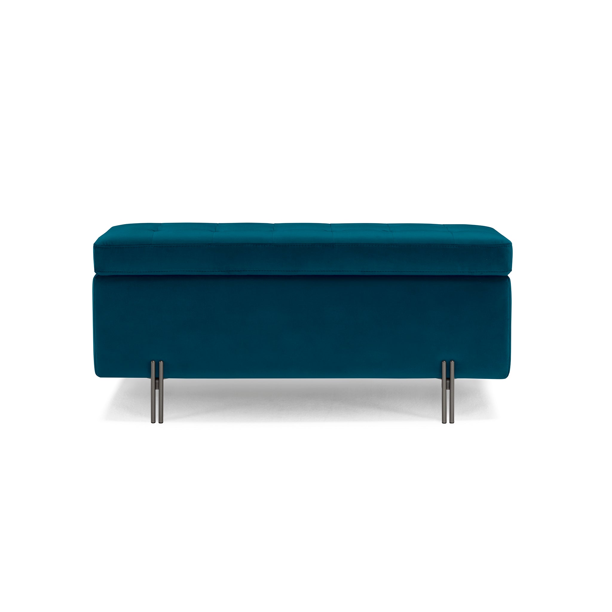 Banc CARAMAGNA 110x45 cm rangement Made in Italy matelassé en velours pétrole