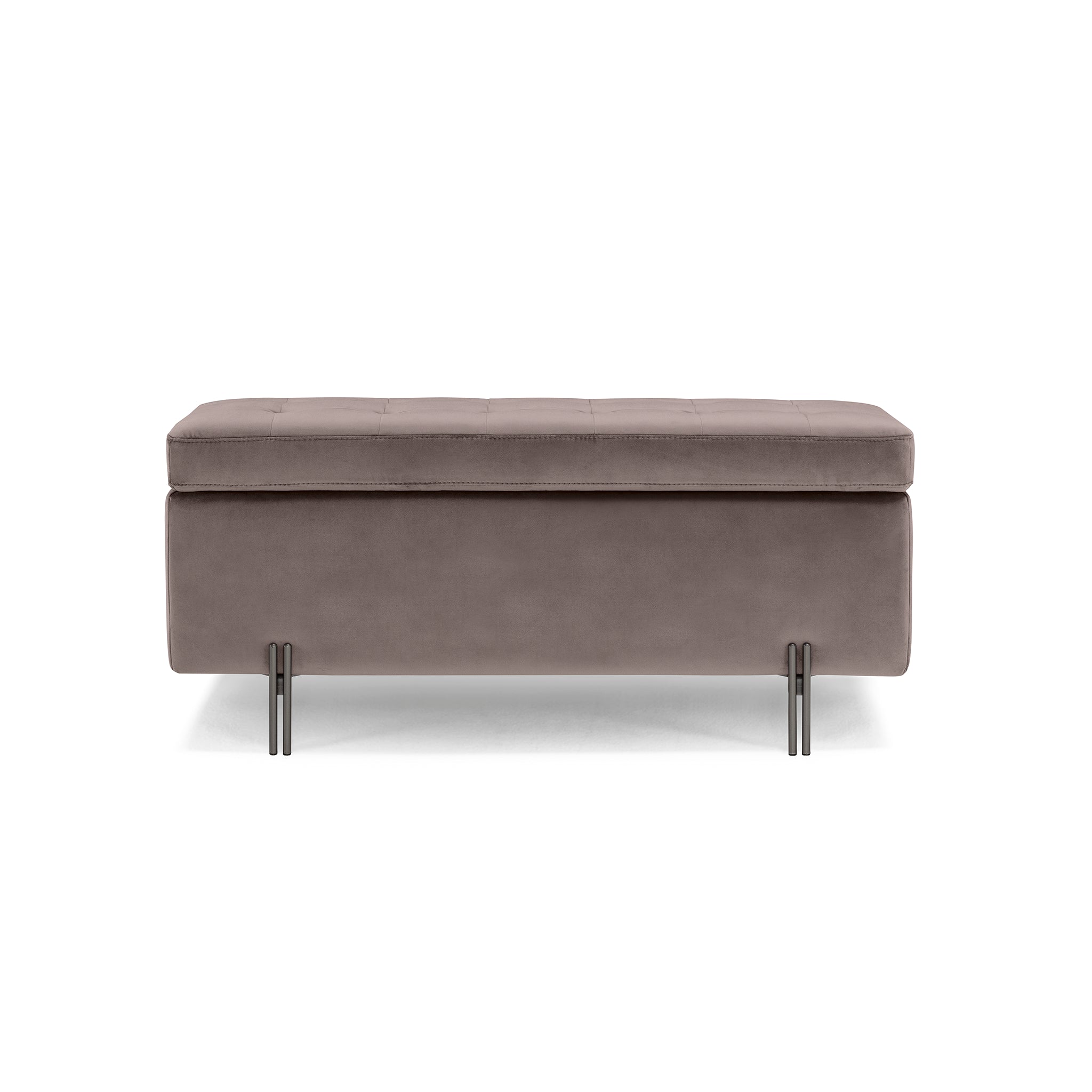 Banc CARAMAGNA 110x45 cm rangement Made in Italy matelassé en velours gris tourterelle