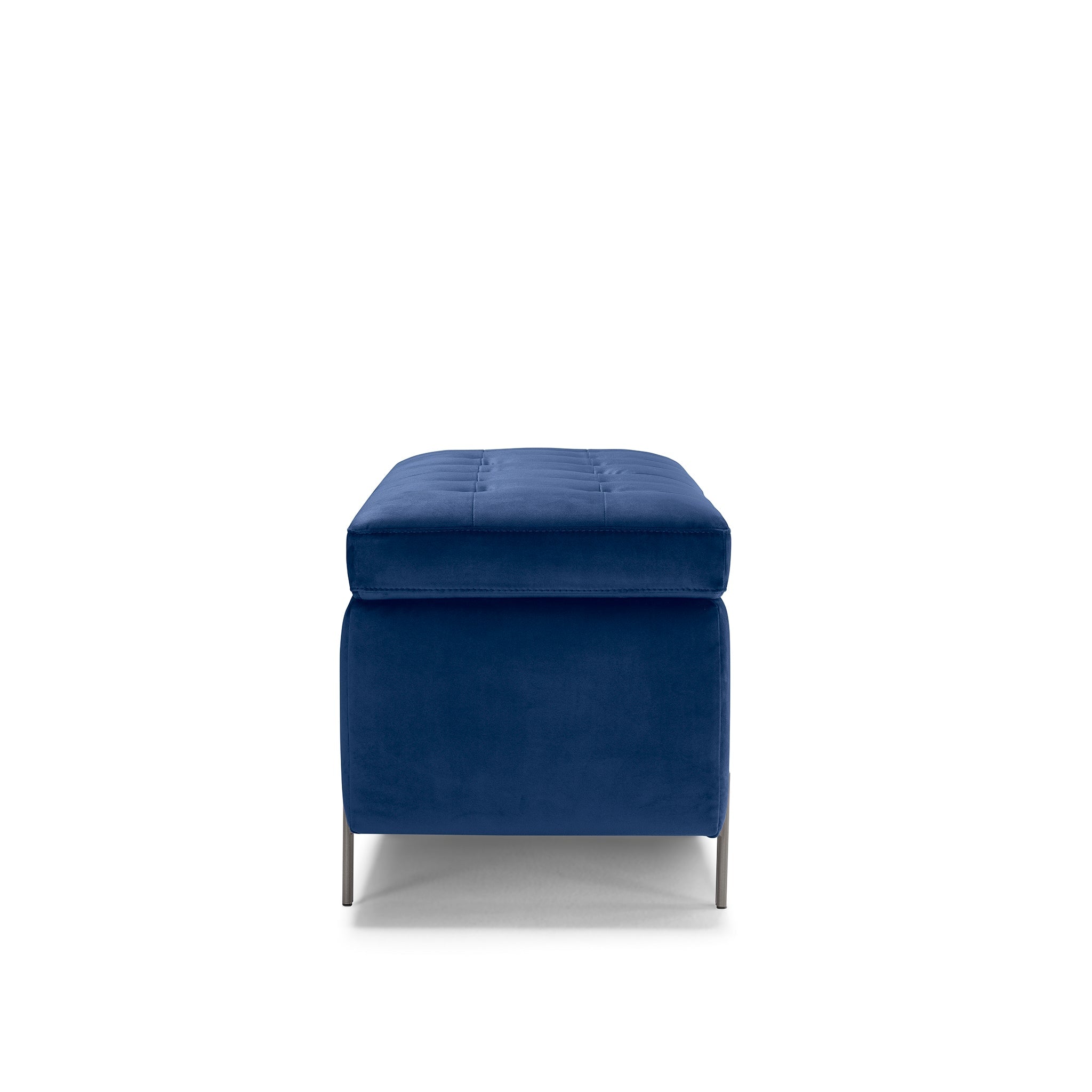 Banc CARAMAGNA 110x45 cm rangement Made in Italy matelassé en velours bleu