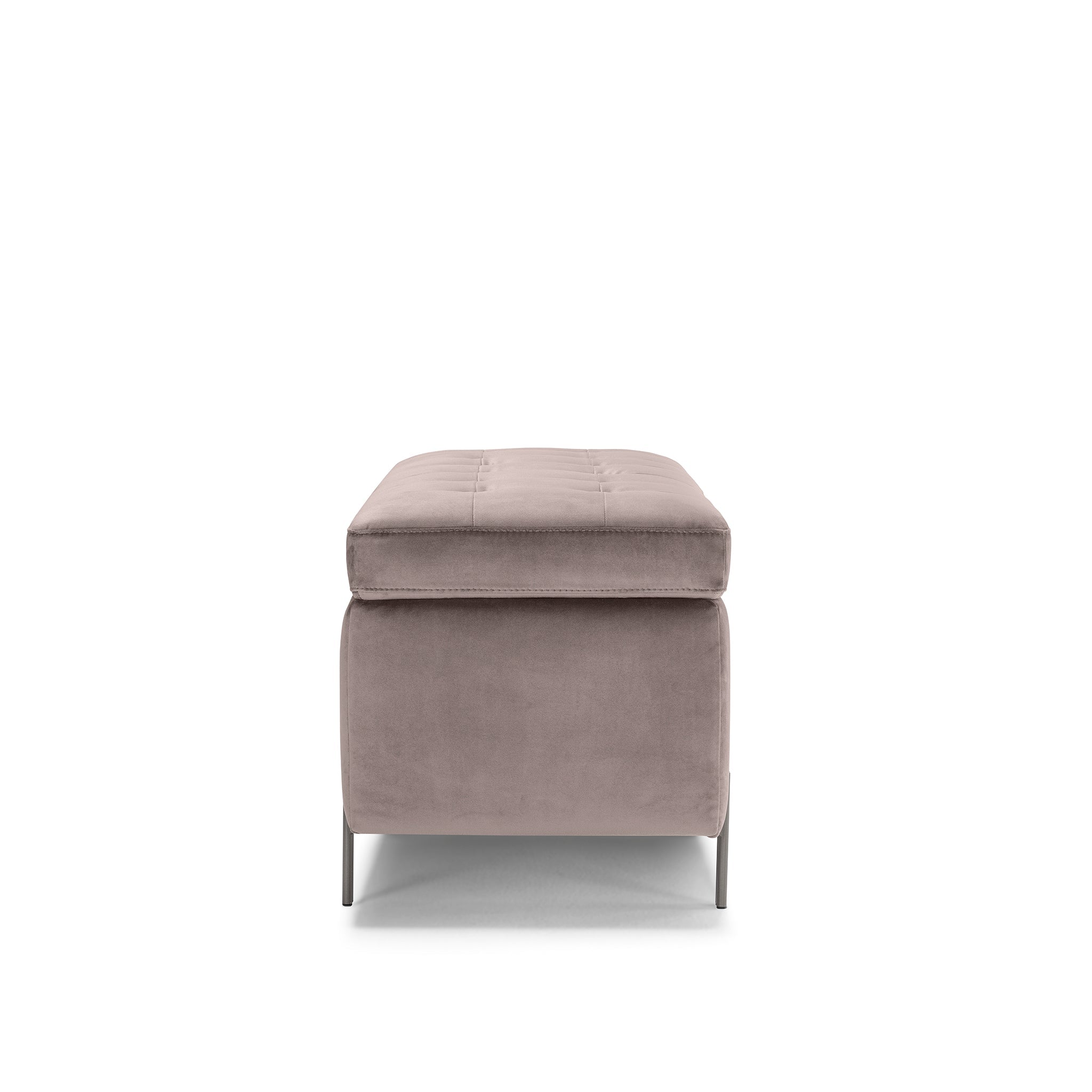 Banc CARAMAGNA 110x45 cm rangement Made in Italy matelassé en velours gris tourterelle