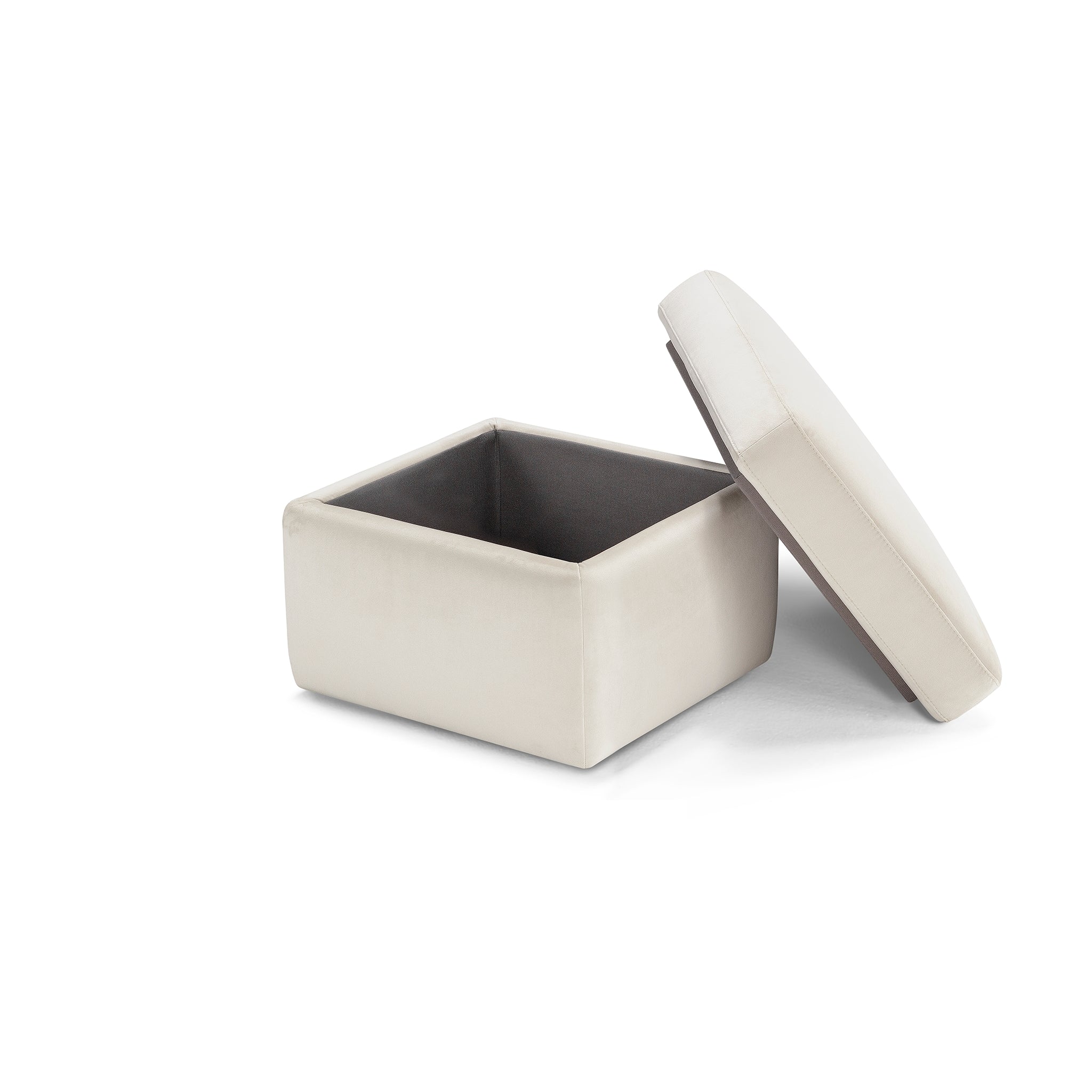 Pouf rangement Made in Italy en velours beige - VULGANO