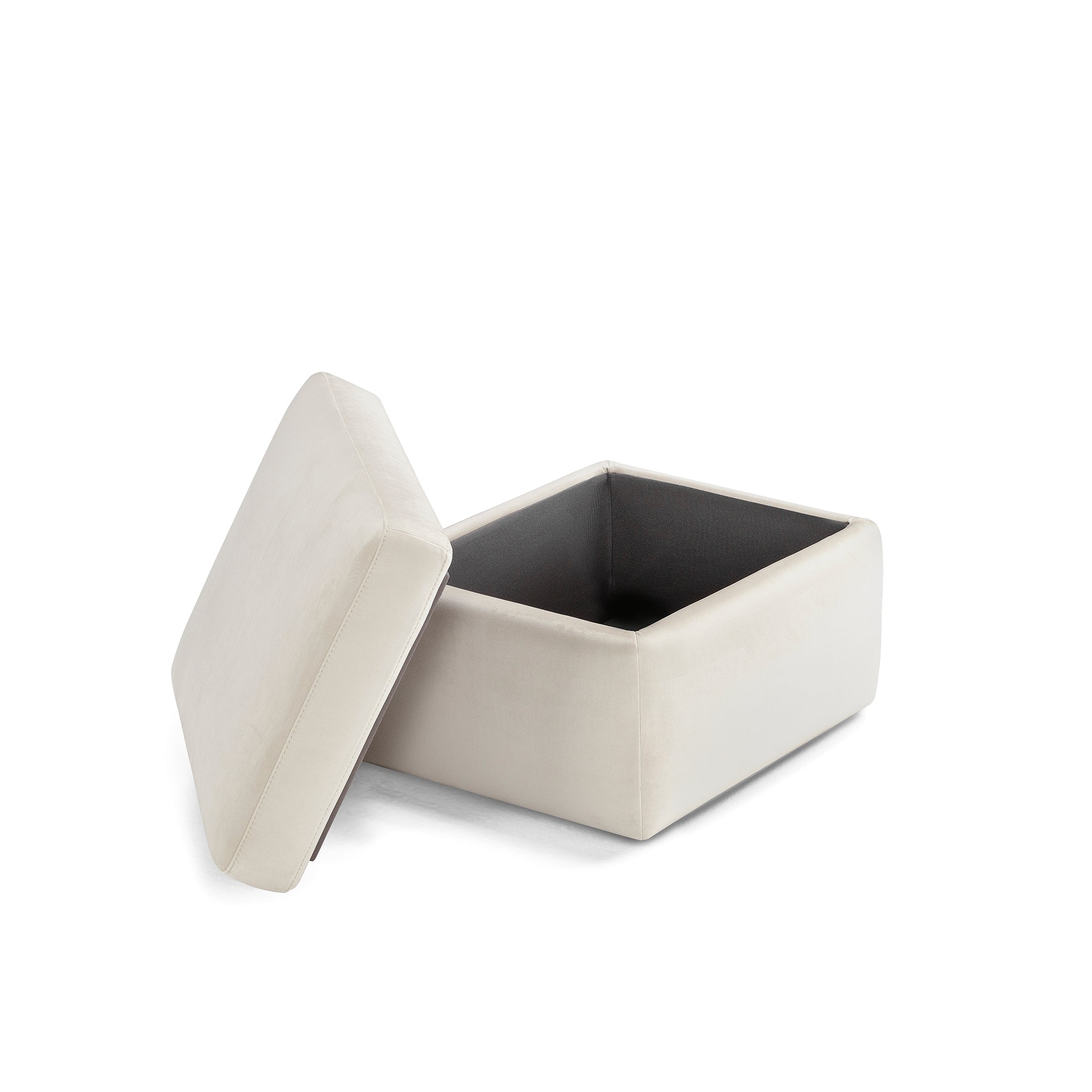 Pouf rangement Made in Italy en velours beige - VULGANO