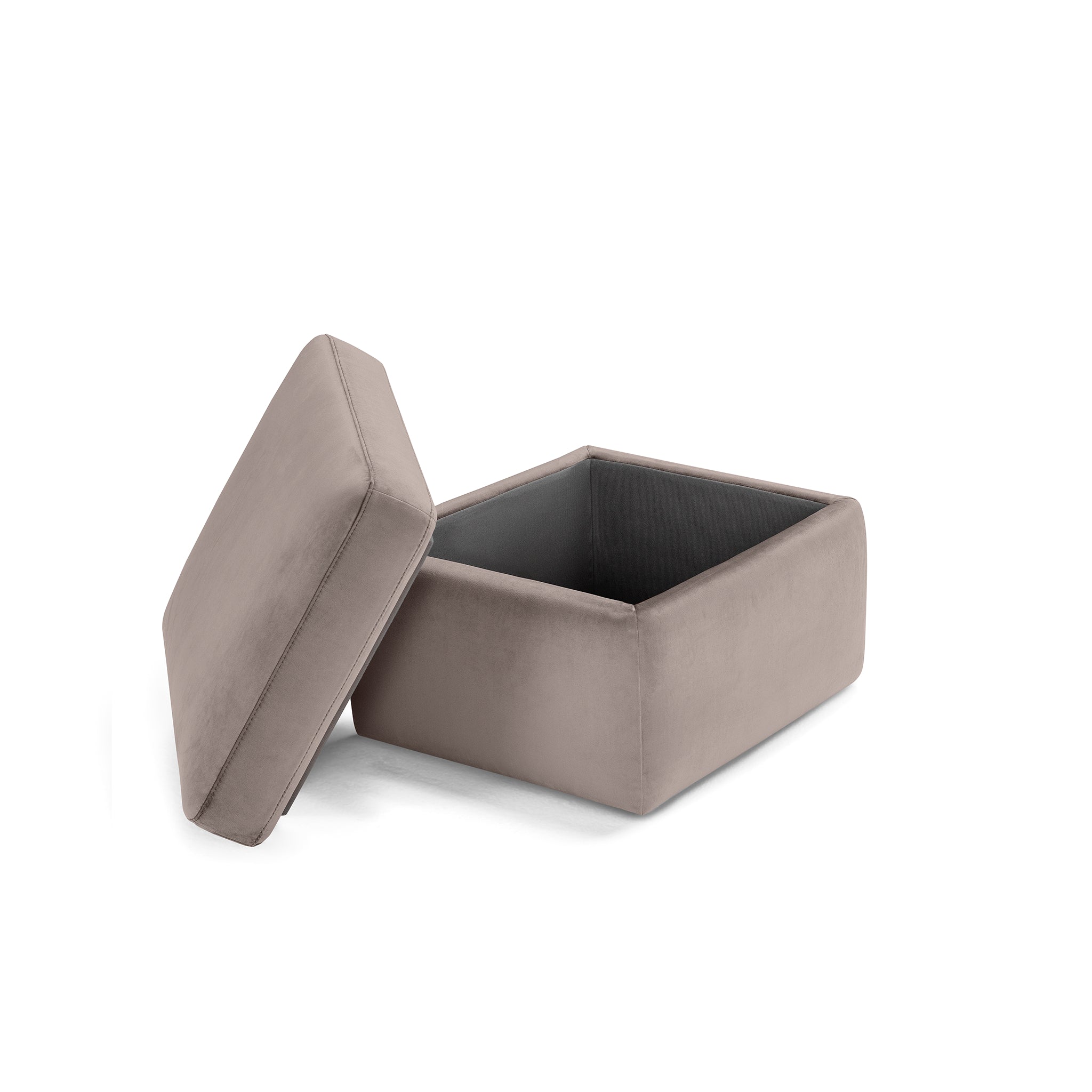 Pouf rangement Made in Italy en velours gris tourterelle - VULGANO