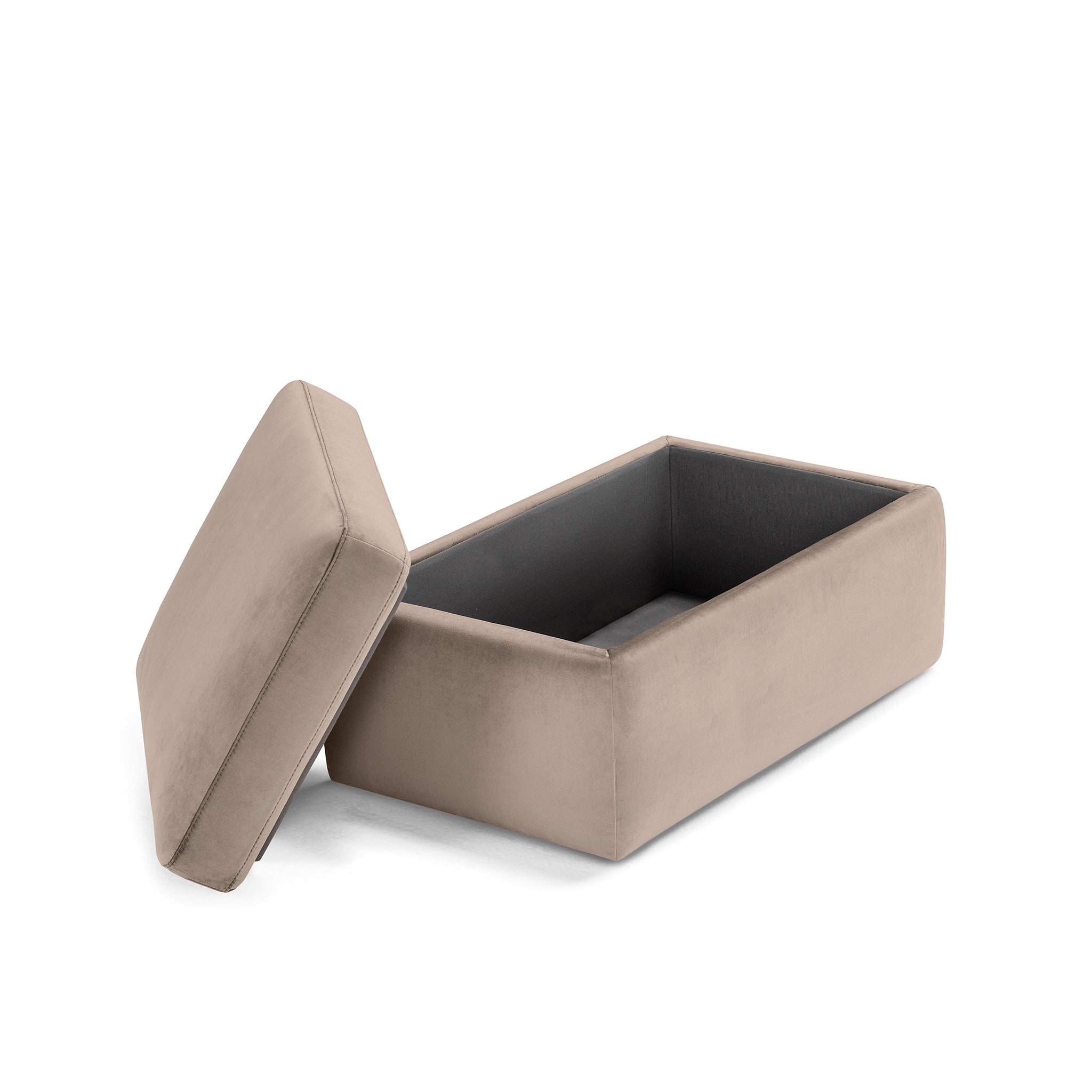 Pouf rangement Made in Italy en velours gris tourterelle - VULGANO