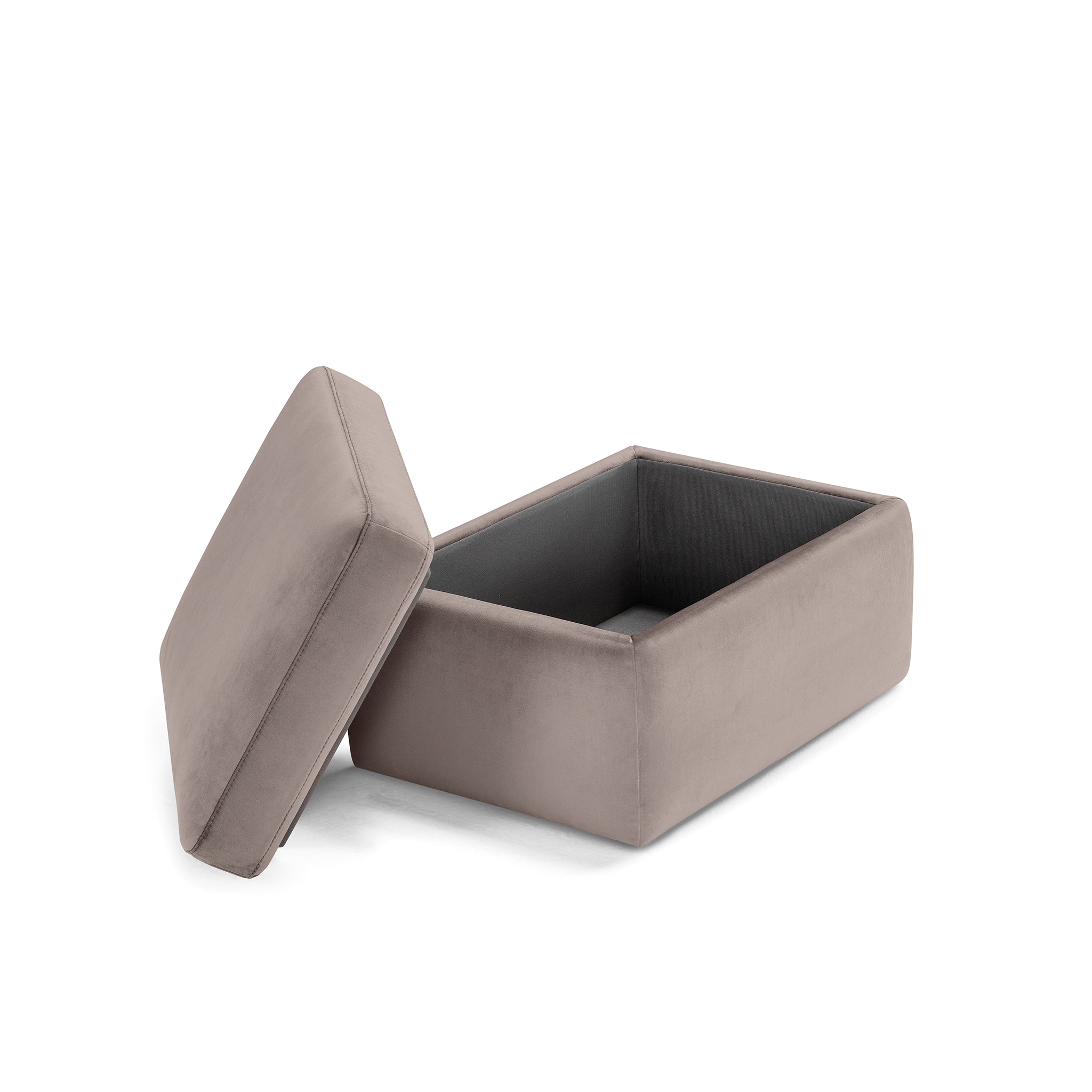 Pouf rangement Made in Italy en velours gris tourterelle - VULGANO