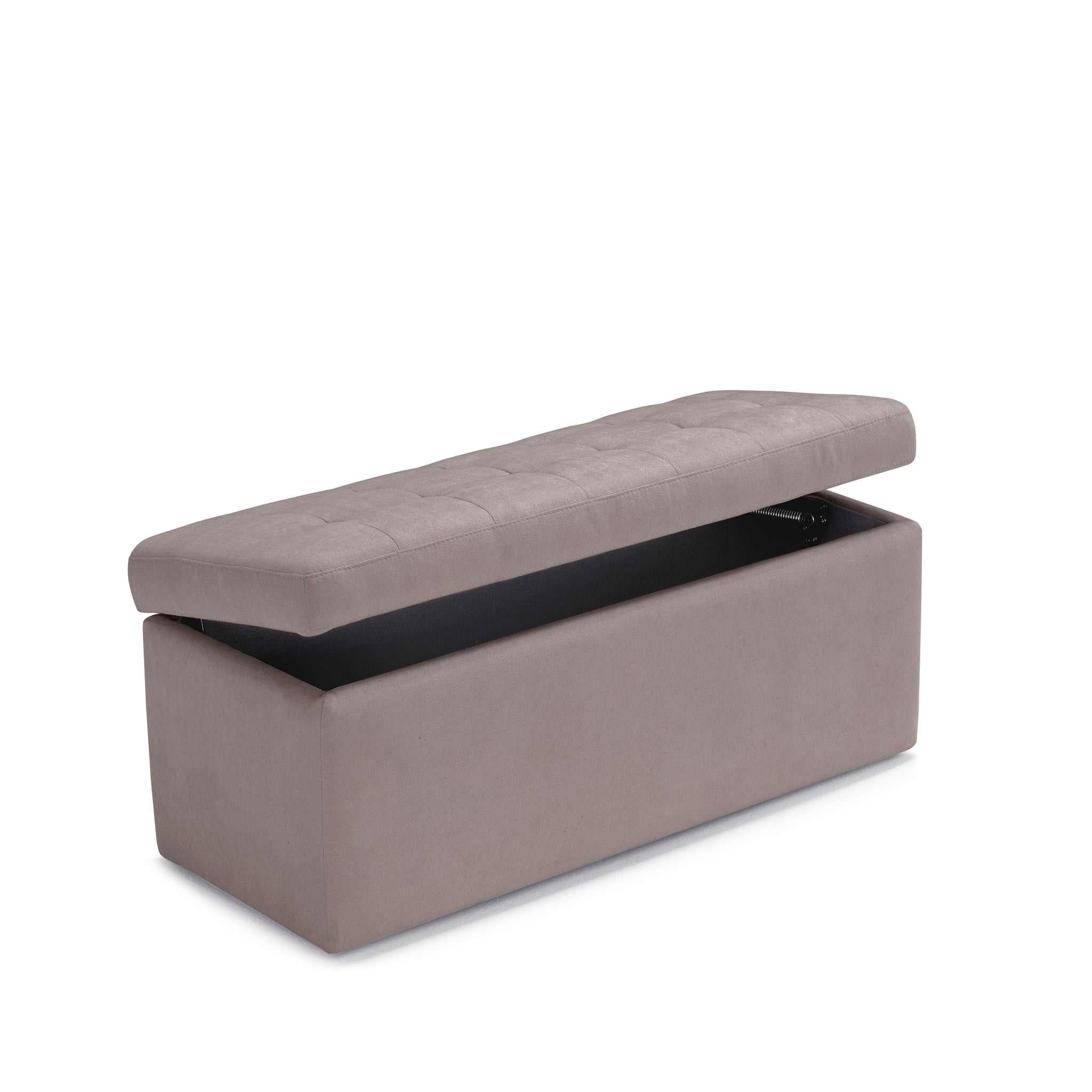 Banc VALSURA rangement Made in Italy matelassé en tissu chenille gris tourterelle