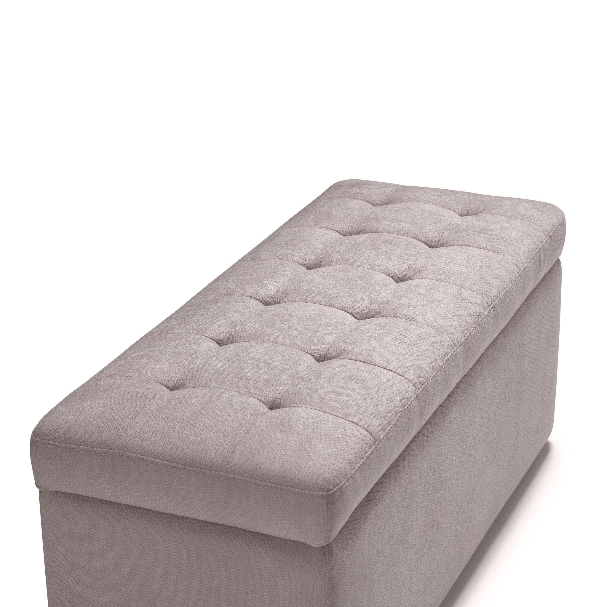 Banc VALSURA rangement Made in Italy matelassé en tissu chenille gris tourterelle