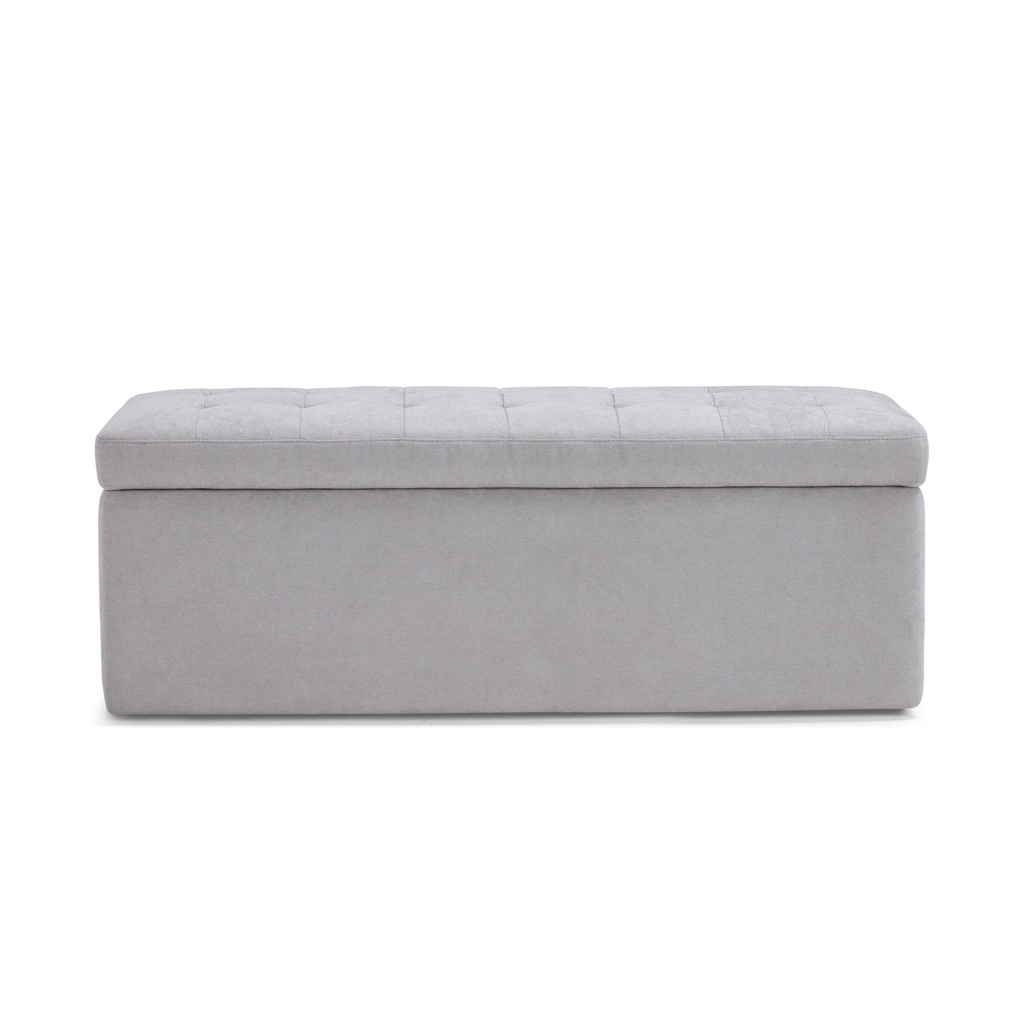Banc VALSURA rangement Made in Italy matelassé en tissu chenille gris clair