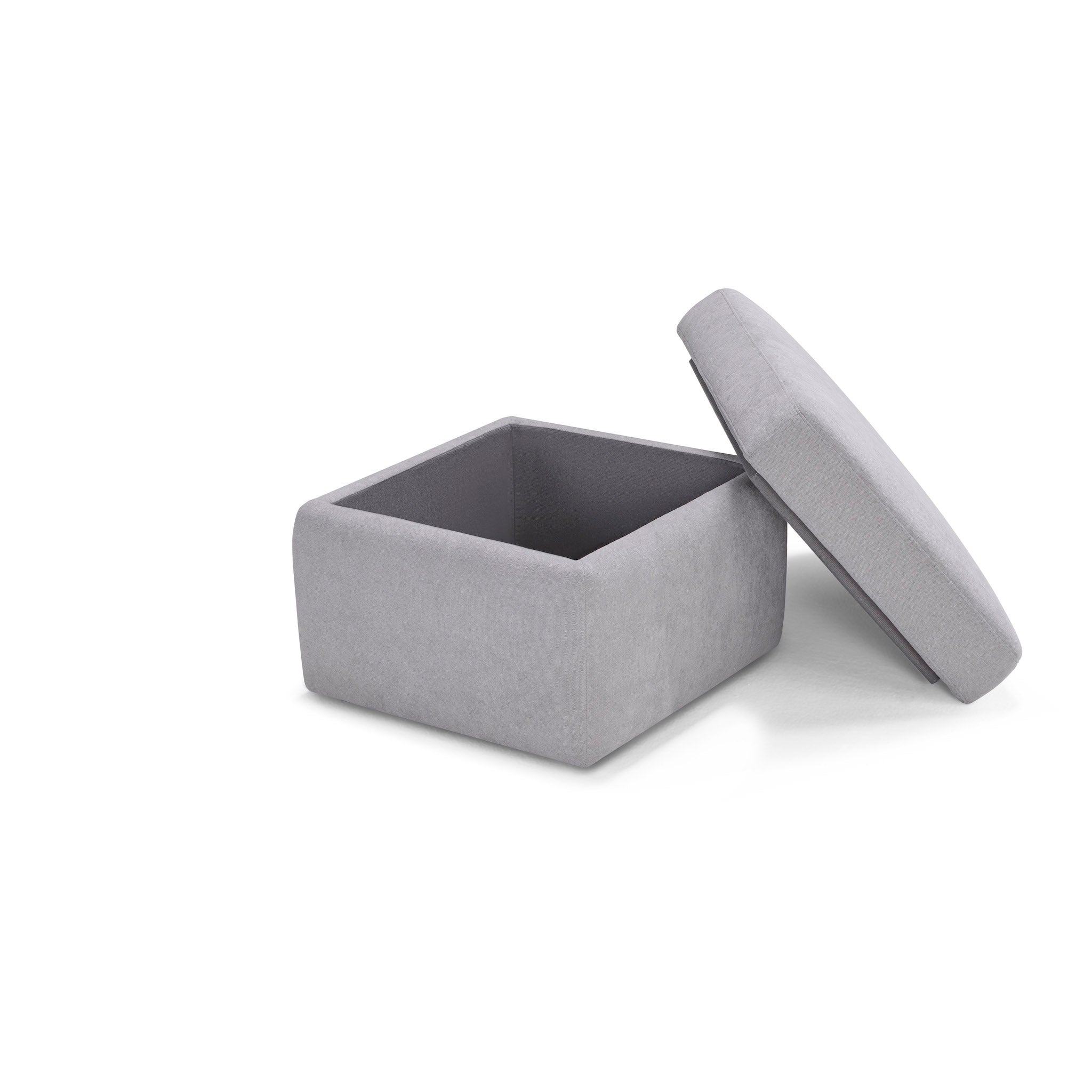 Pouf VULGANO rangement Made in Italy en tissu chenille gris clair
