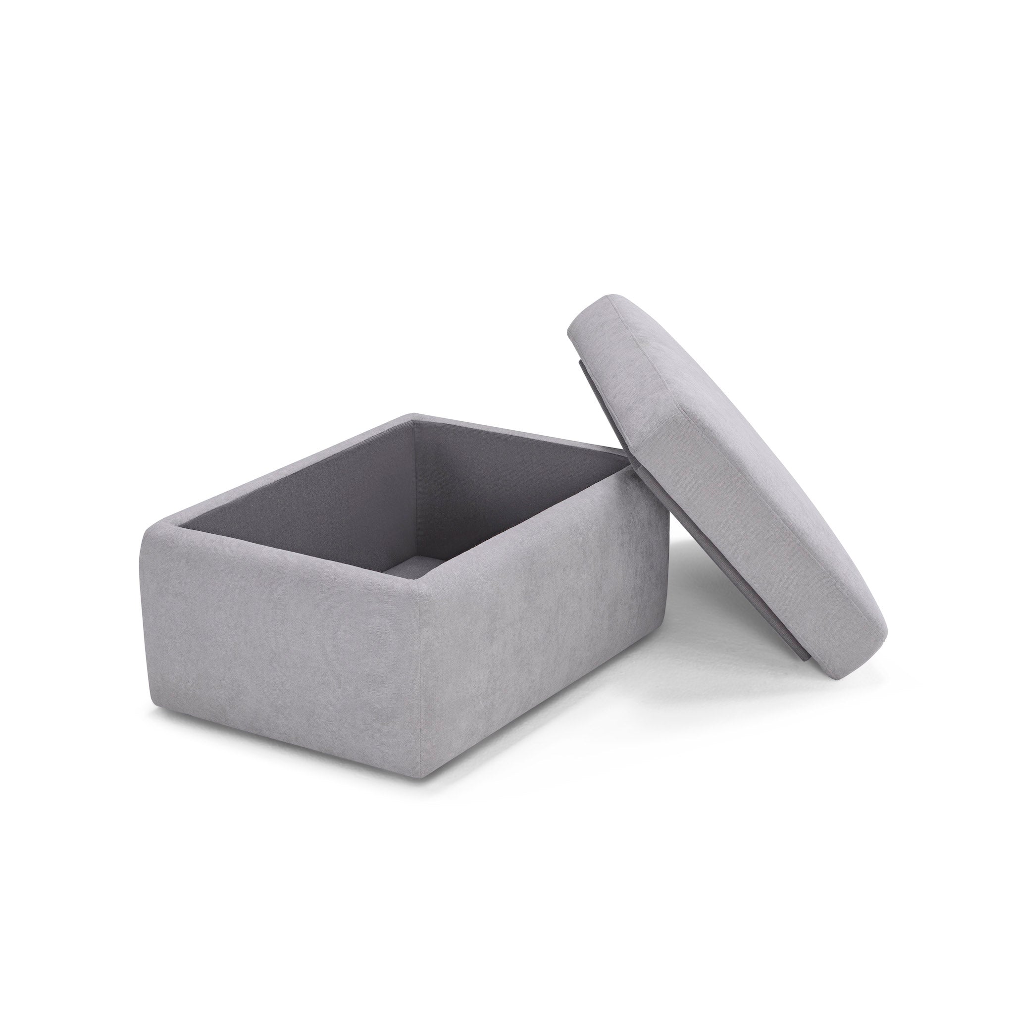 Pouf VULGANO rangement Made in Italy en tissu chenille gris clair