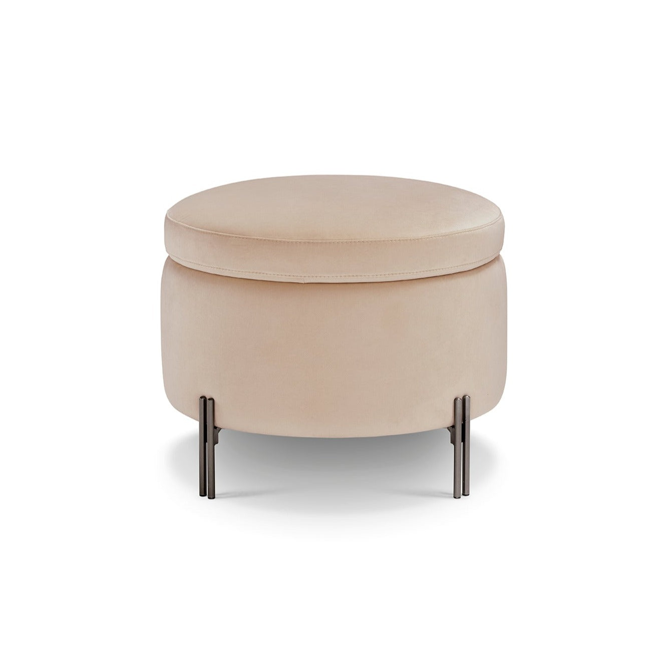 Pouf rangement rond Made in Italy en velours camel avec pieds en métal - Peglia