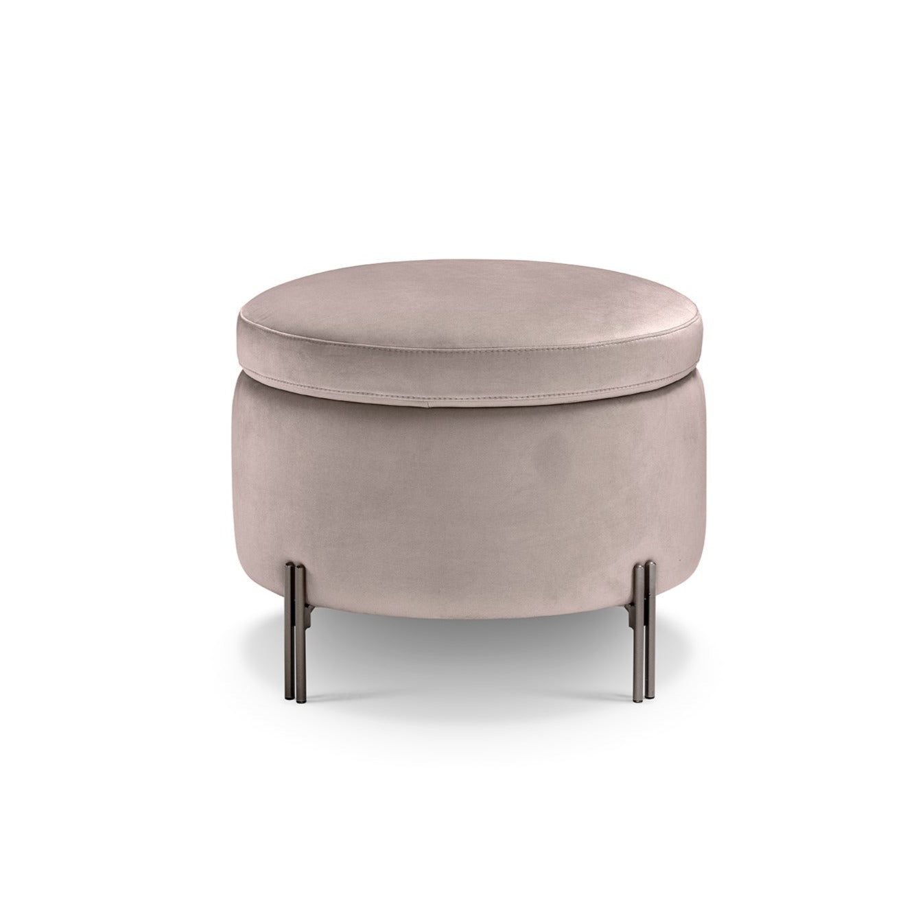 Pouf rangement rond Made in Italy en velours gris tourterelle avec pieds en métal - Peglia