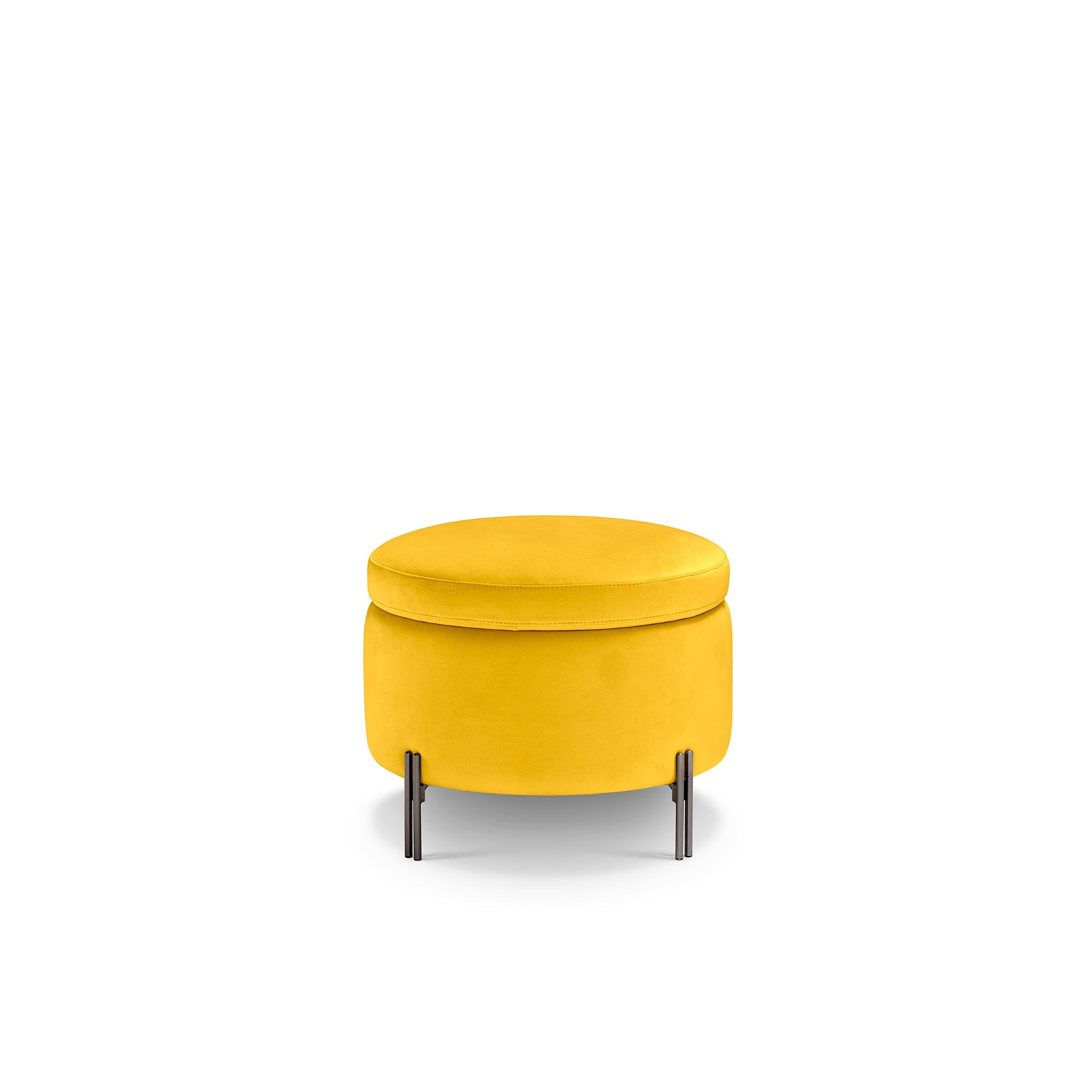 Pouf rangement rond Made in Italy en velours jaune avec pieds en métal - Peglia