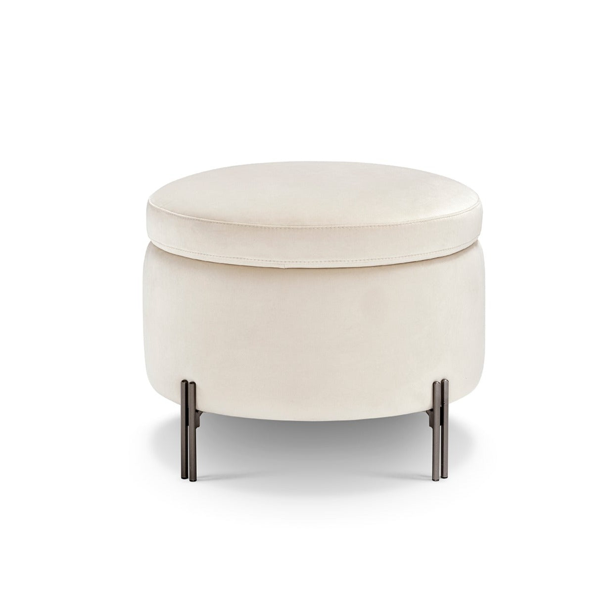 Pouf Peglia de rangement Made in Italy rond en velours beige avec pieds en métal