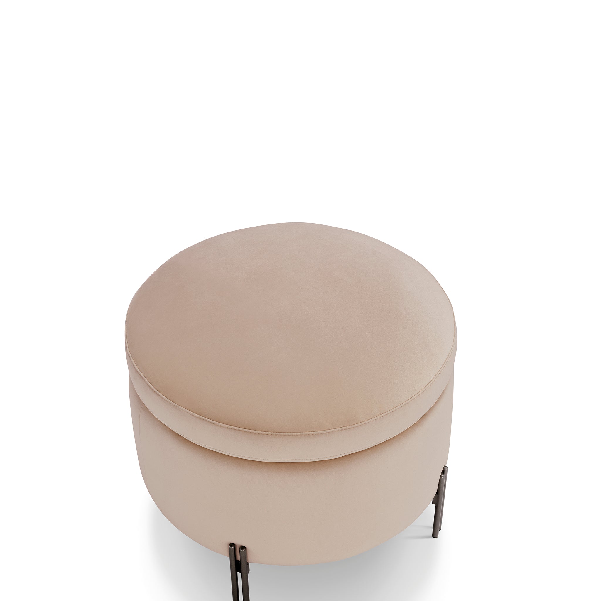 Pouf rangement rond Made in Italy en velours camel avec pieds en métal - Peglia