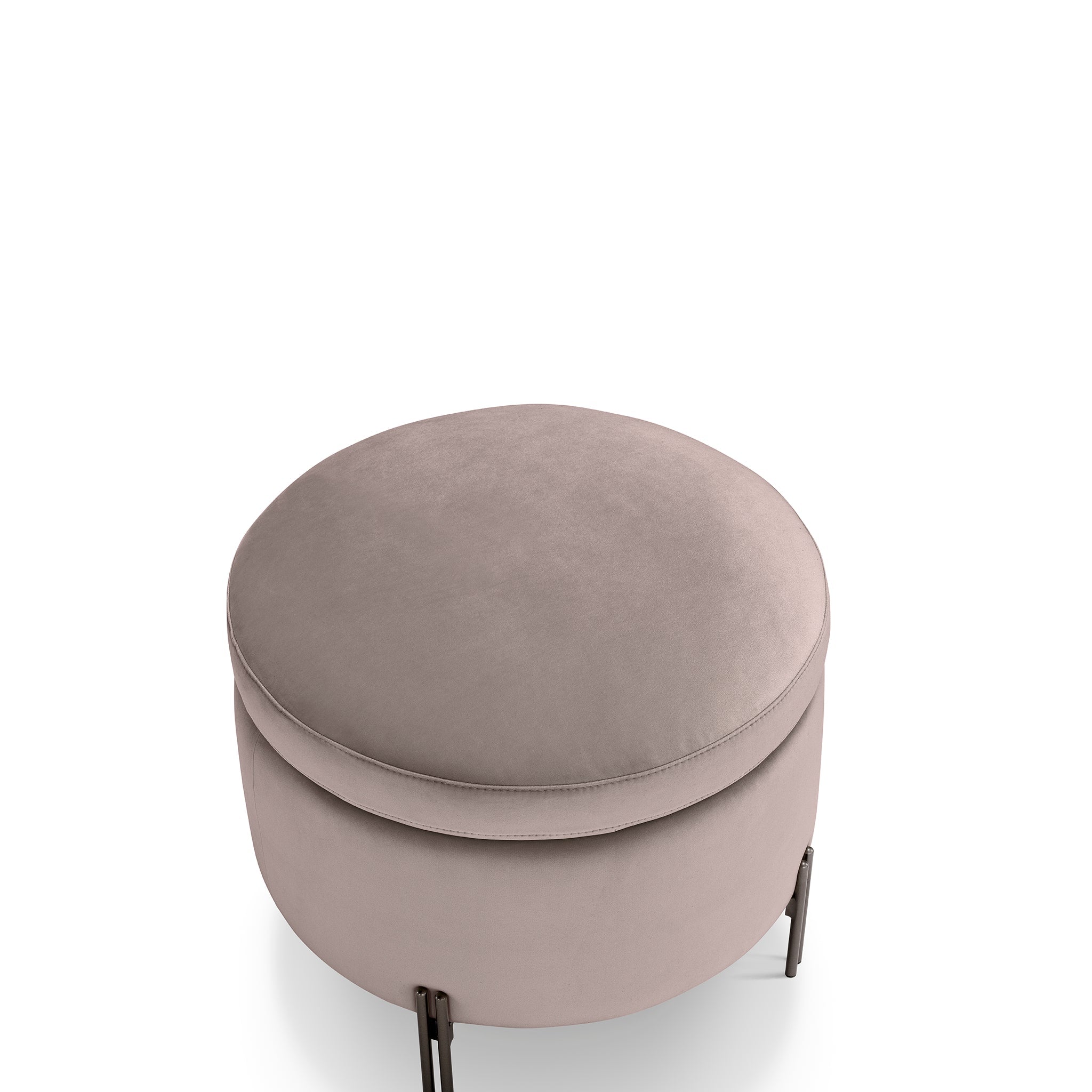 Pouf rangement rond Made in Italy en velours gris tourterelle avec pieds en métal - Peglia