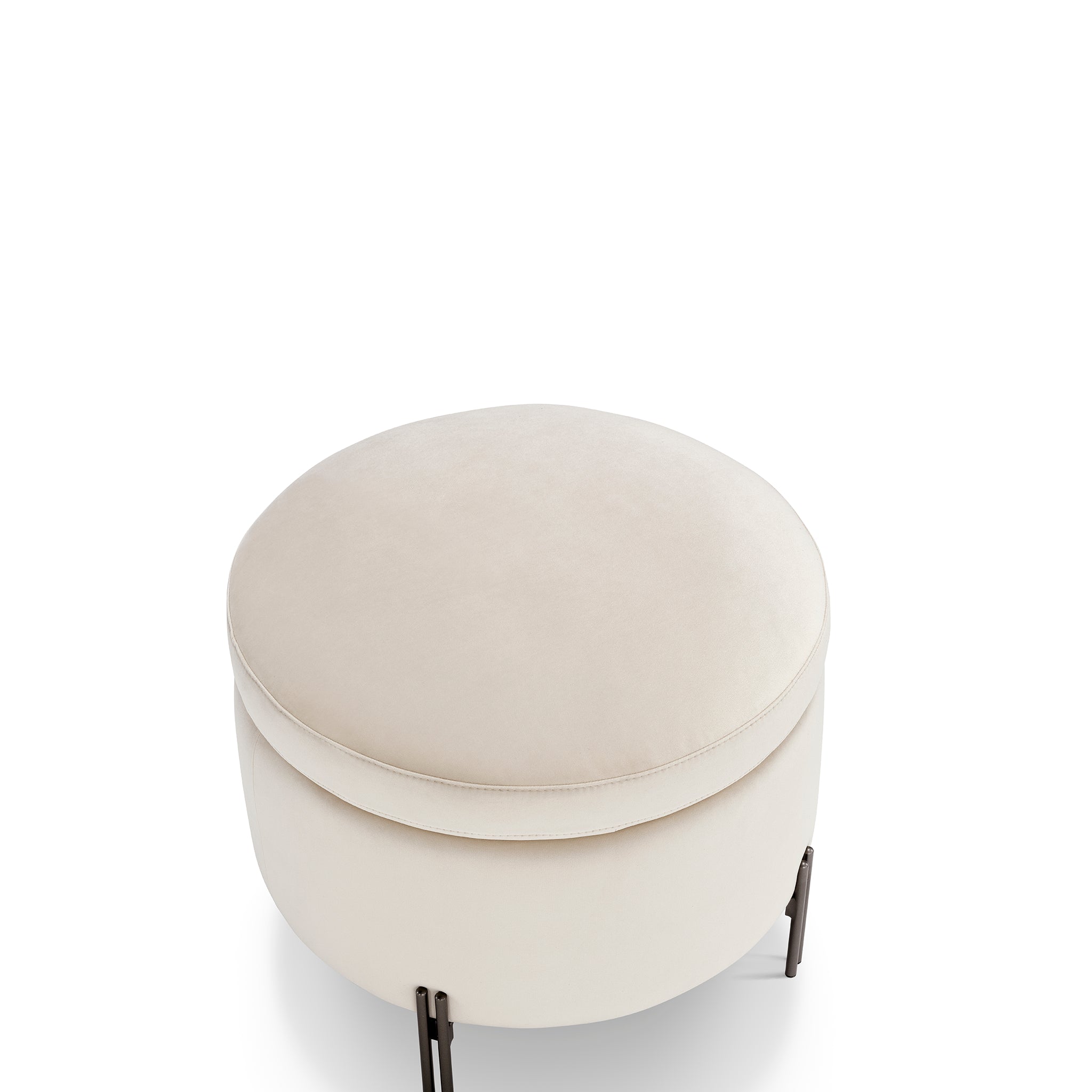 Pouf Peglia de rangement Made in Italy rond en velours beige avec pieds en métal