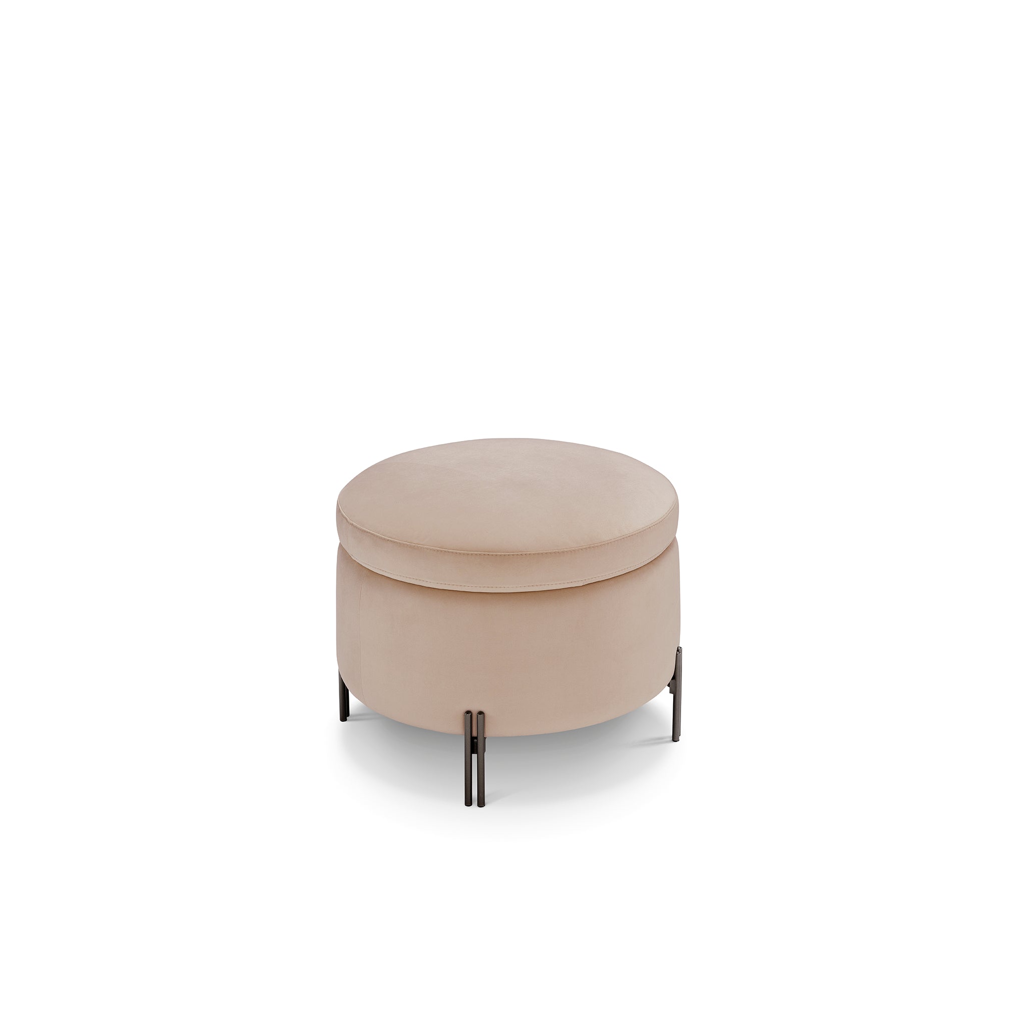 Pouf rangement rond Made in Italy en velours camel avec pieds en métal - Peglia
