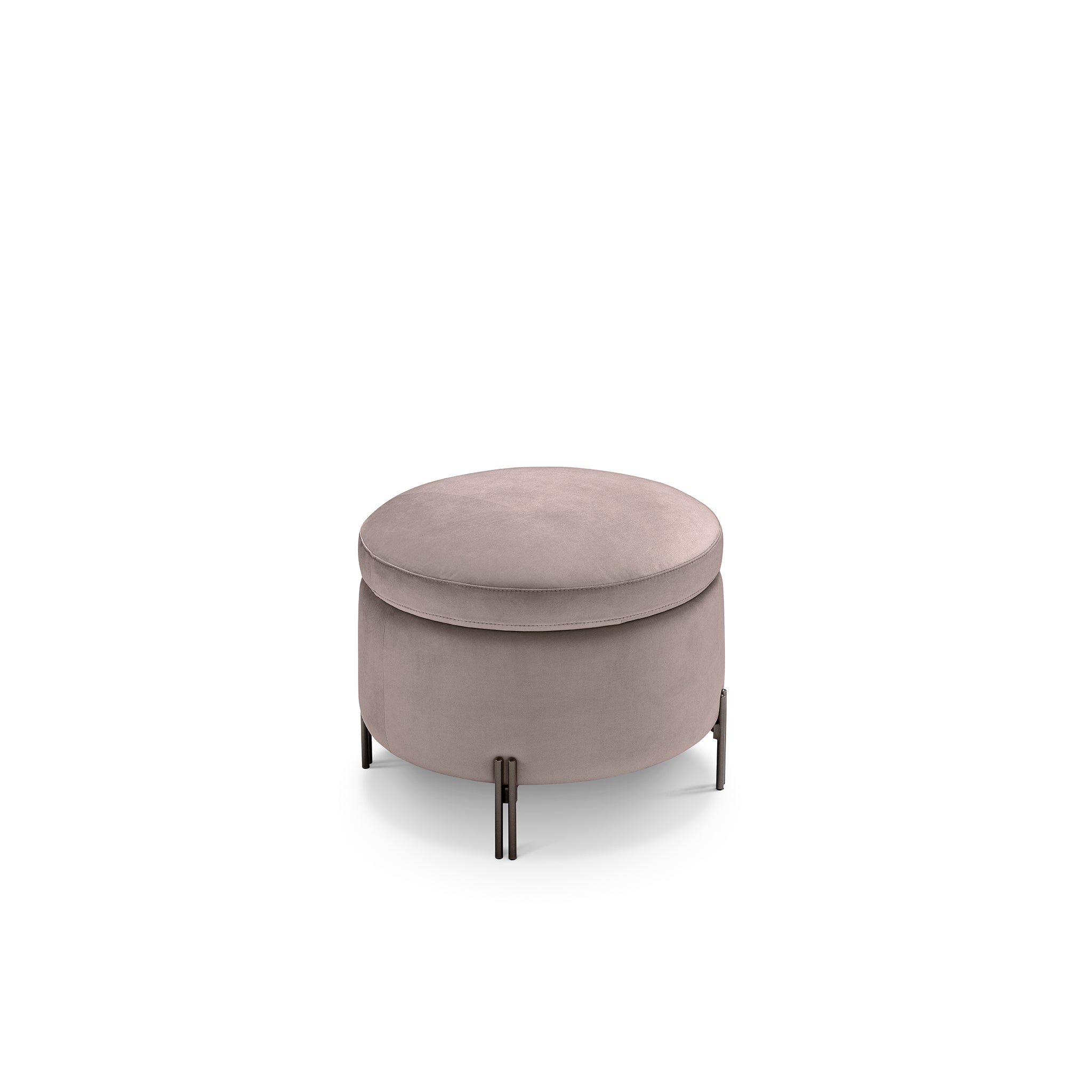 Pouf rangement rond Made in Italy en velours gris tourterelle avec pieds en métal - Peglia