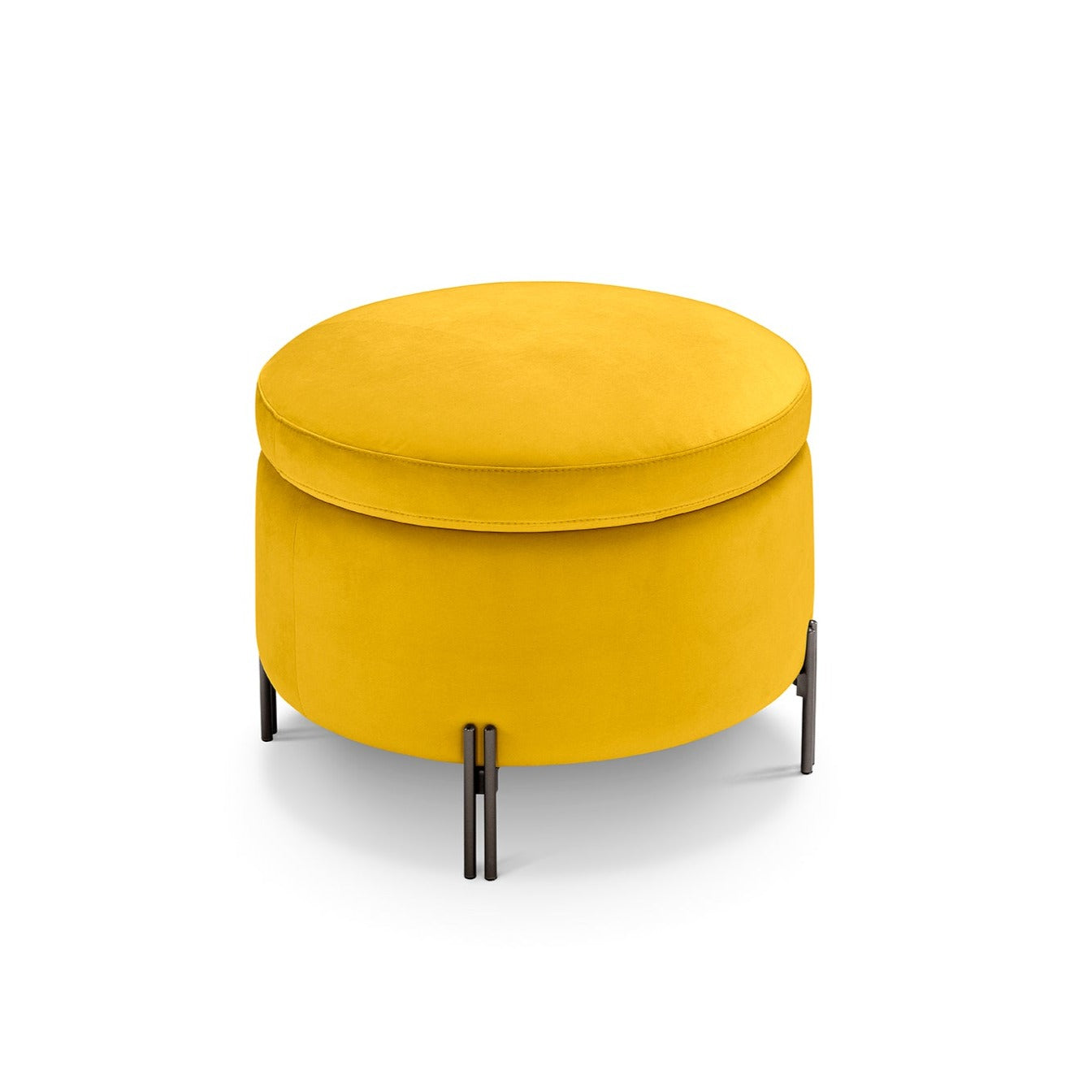 Pouf rangement rond Made in Italy en velours jaune avec pieds en métal - Peglia