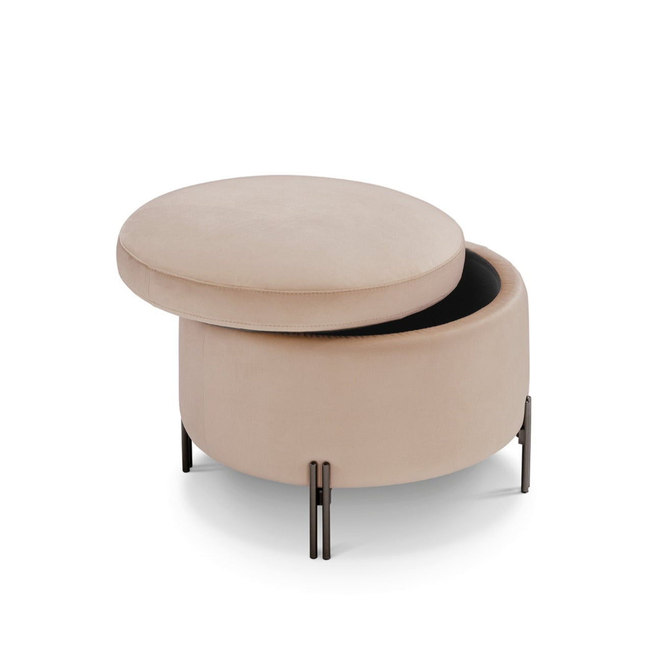 Pouf rangement rond Made in Italy en velours camel avec pieds en métal - Peglia