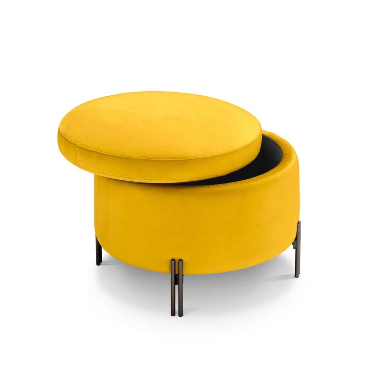 Pouf rangement rond Made in Italy en velours jaune avec pieds en métal - Peglia