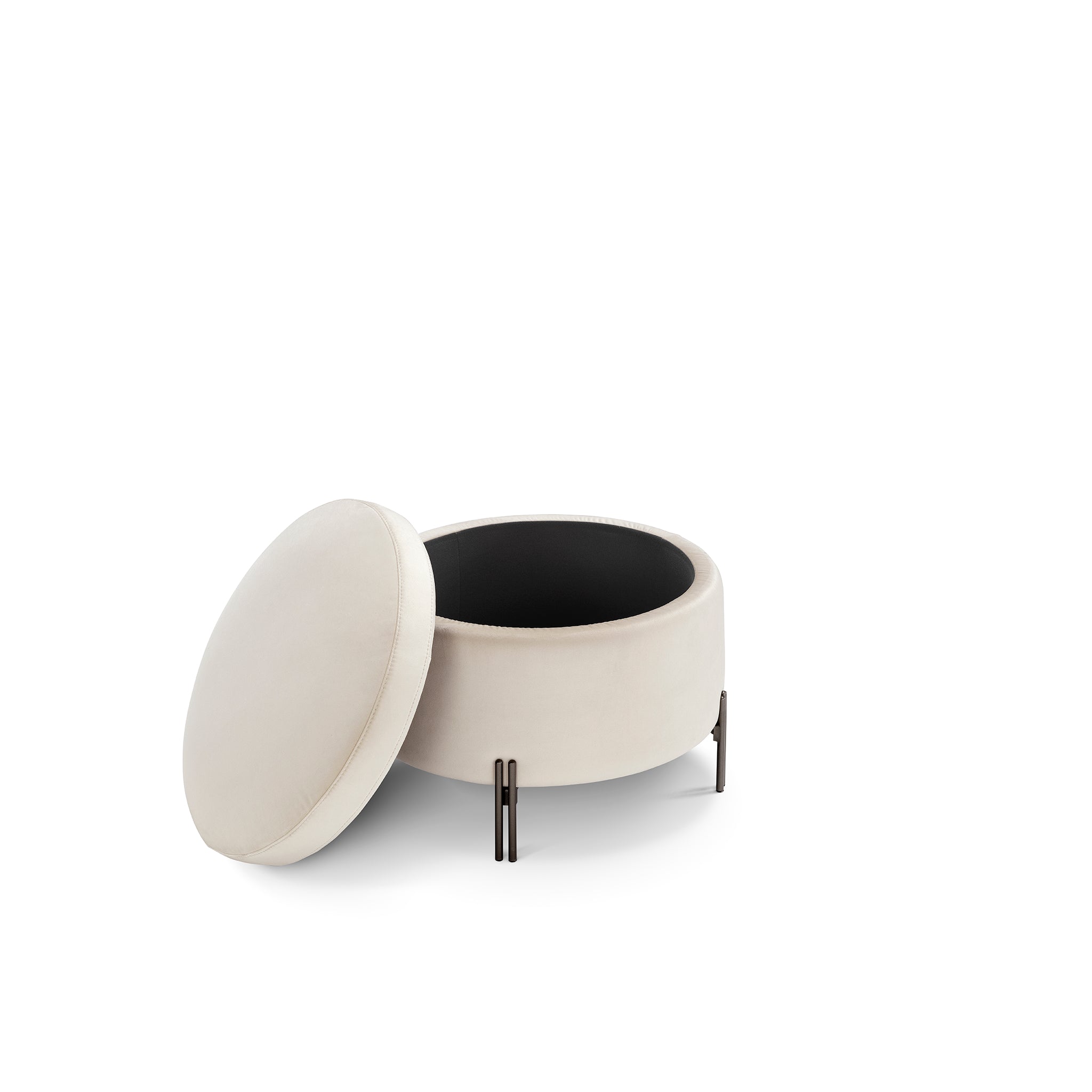 Pouf Peglia de rangement Made in Italy rond en velours beige avec pieds en métal