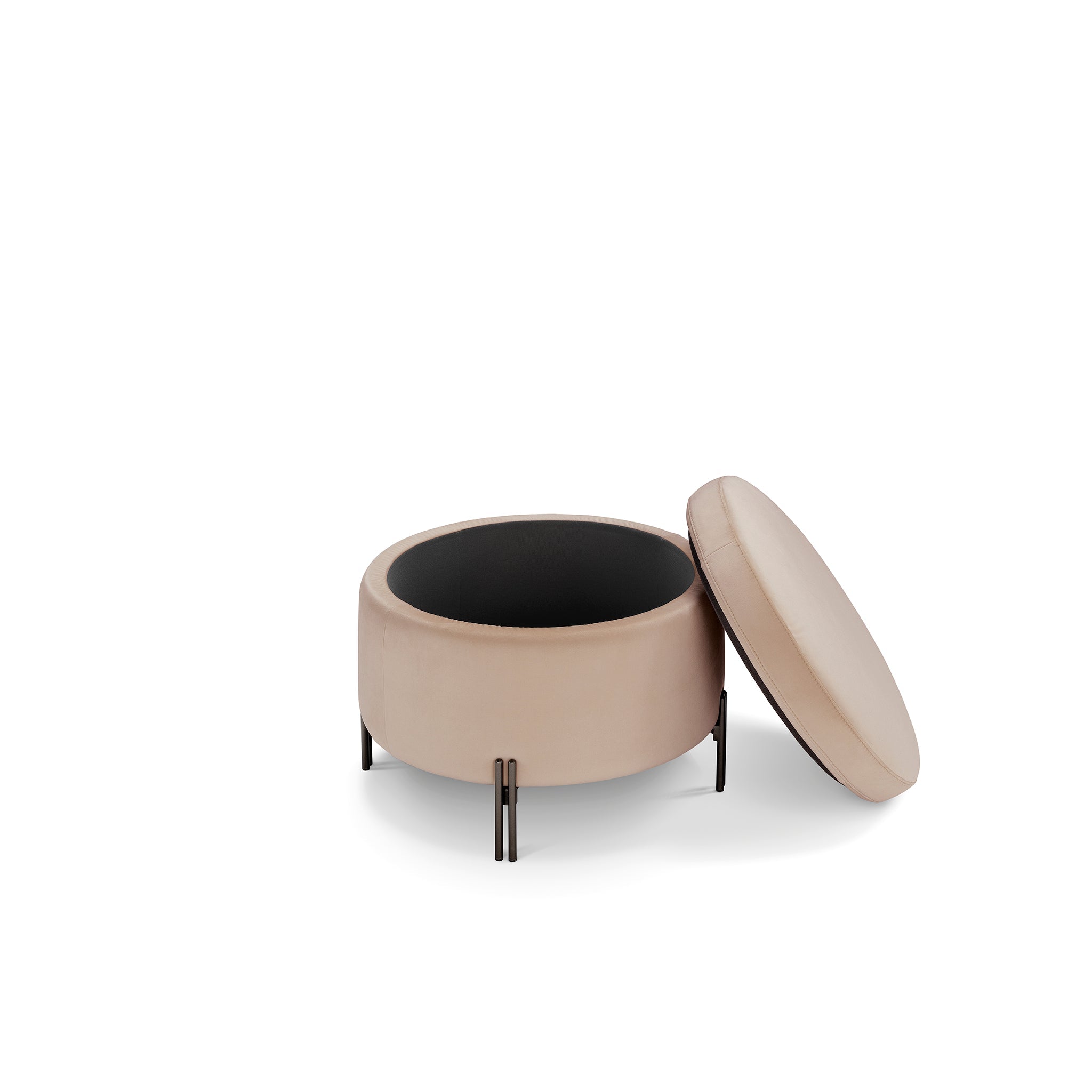 Pouf rangement rond Made in Italy en velours camel avec pieds en métal - Peglia