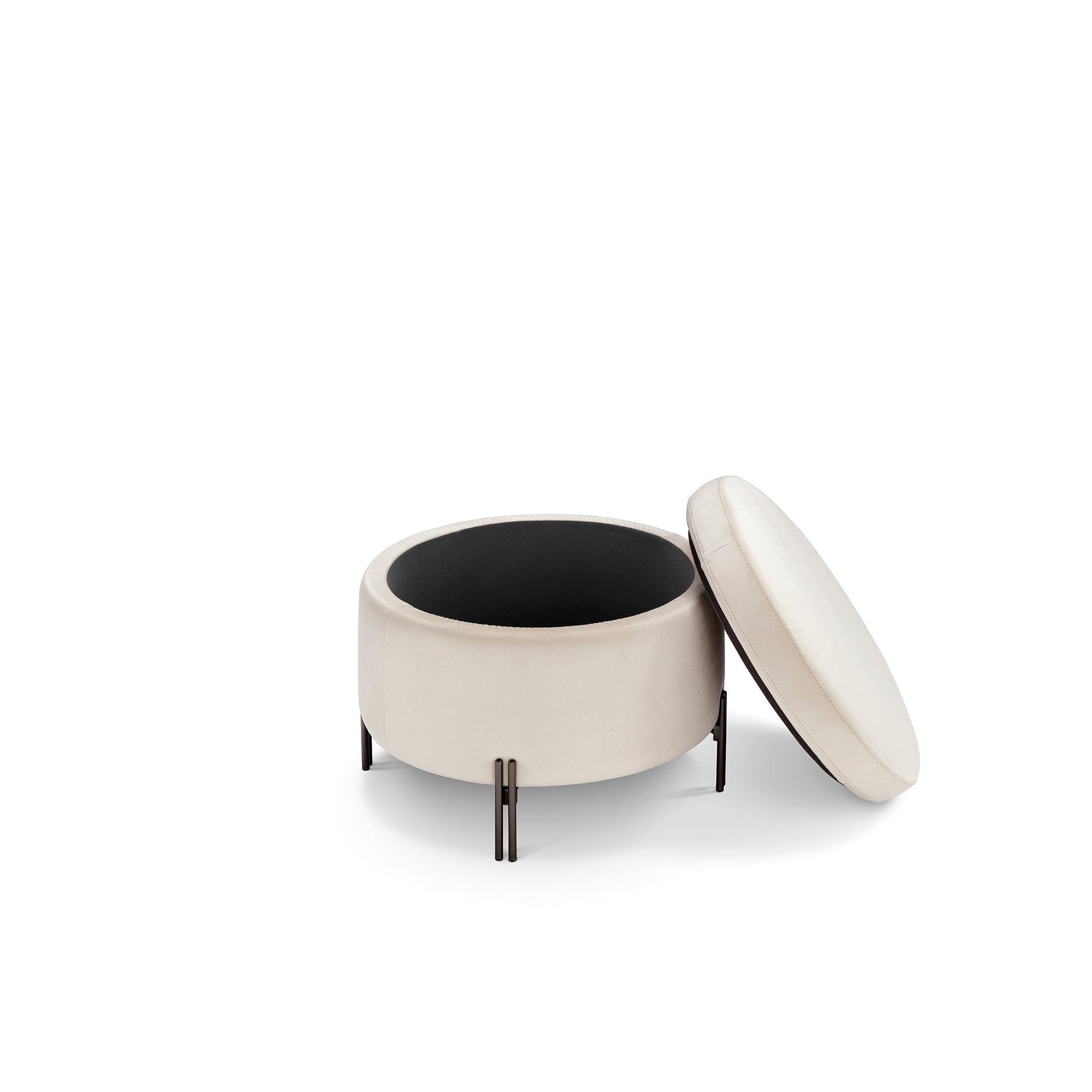 Pouf Peglia de rangement Made in Italy rond en velours beige avec pieds en métal
