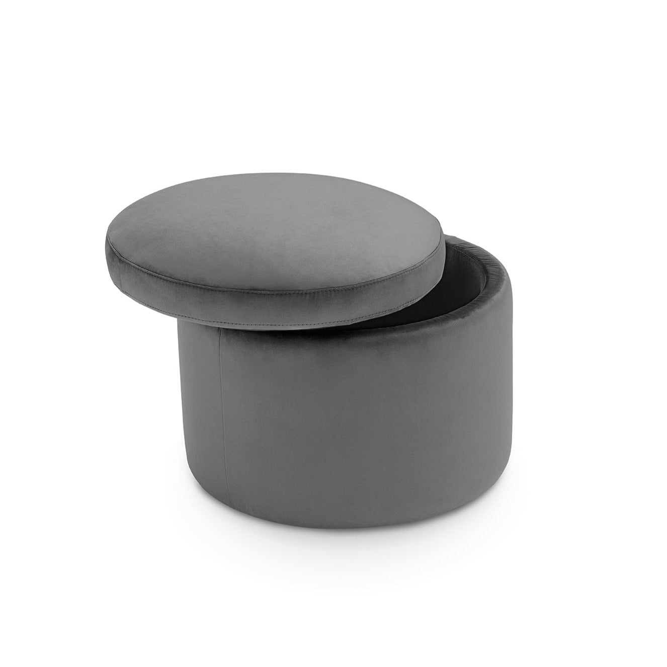 Pouf rangement rond Made in Italy en velours gris Paranà