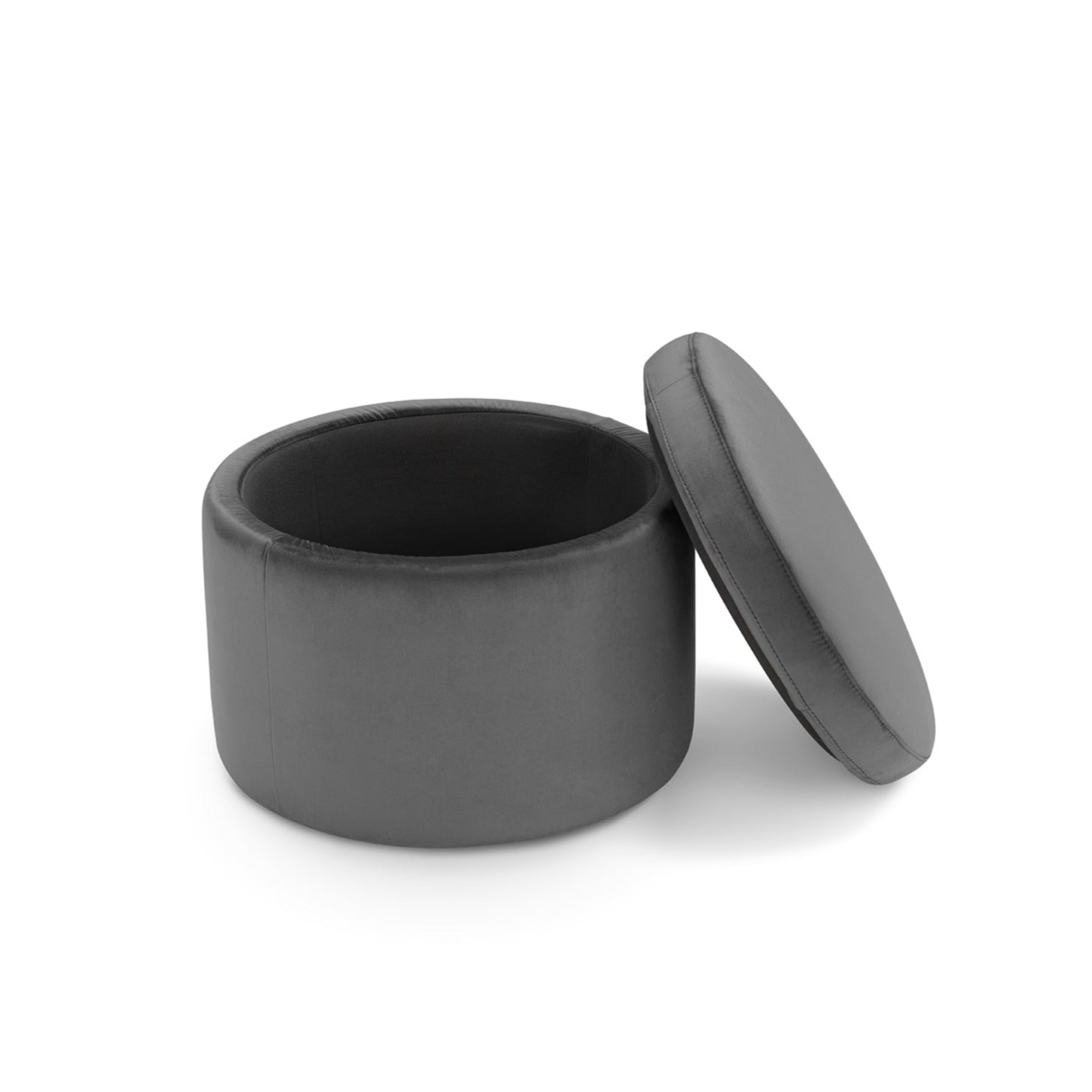 Pouf rangement rond Made in Italy en velours gris Paranà