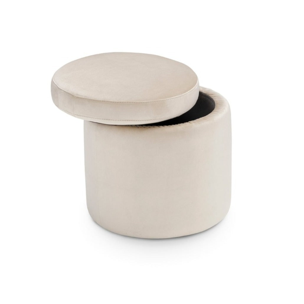 Pouf rangement rond Made in Italy en velours beige - Paranà