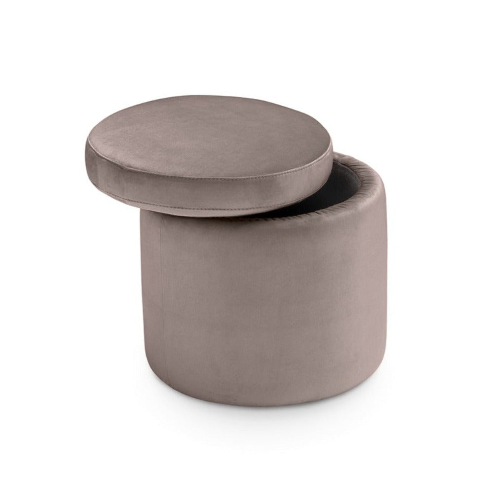 Pouf rangement rond Made in Italy en velours gris tourterelle - Paranà