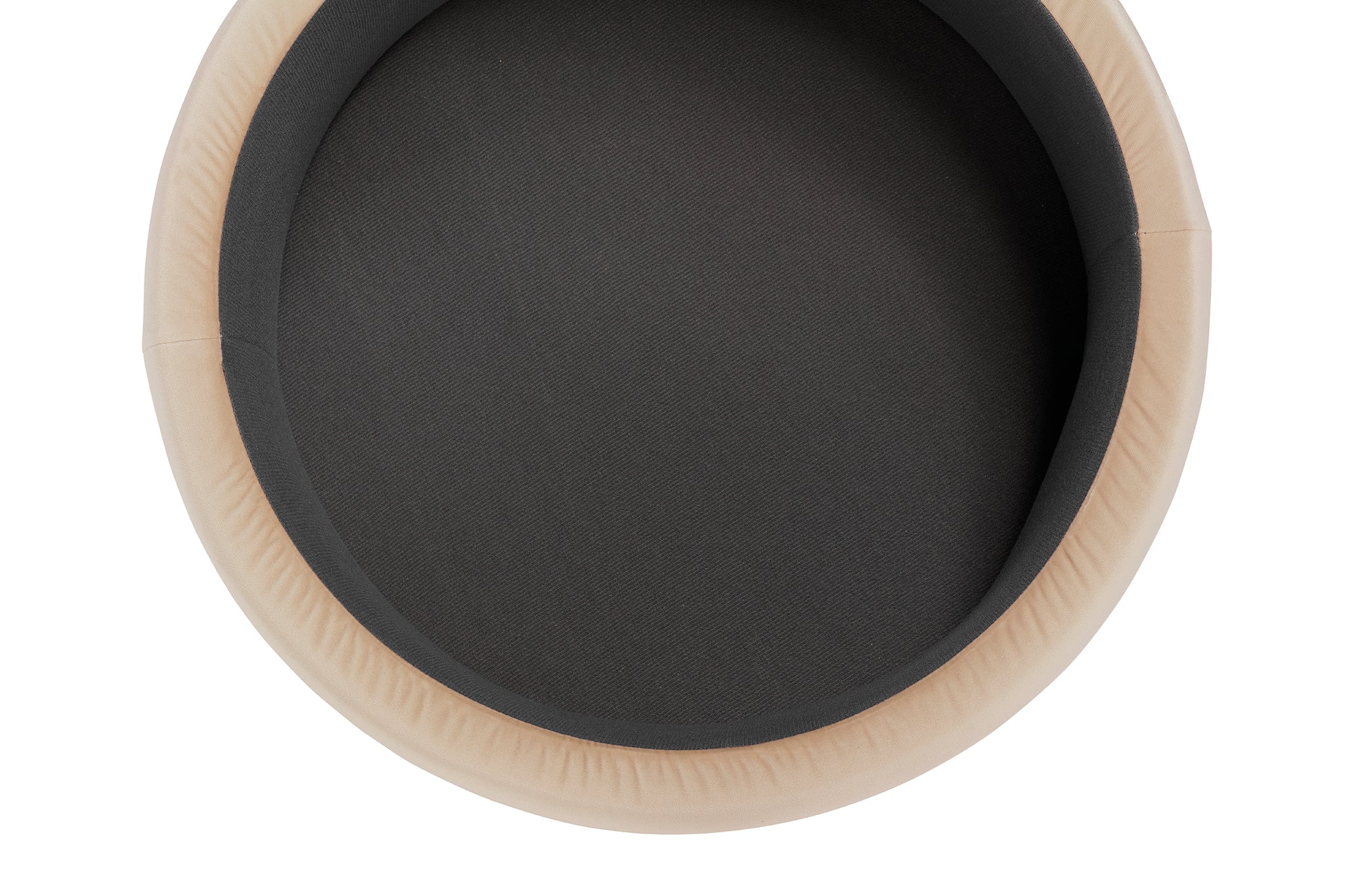 Pouf rangement rond Made in Italy en velours camel avec pieds en métal - Peglia