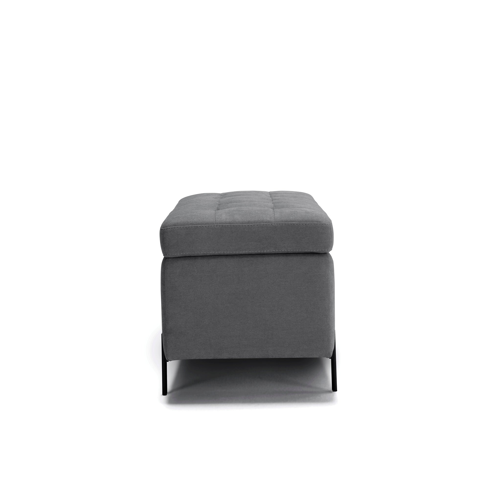 Banc CARAMAGNA 110x45 cm rangement Made in Italy matelassé en tissu chenille gris foncé