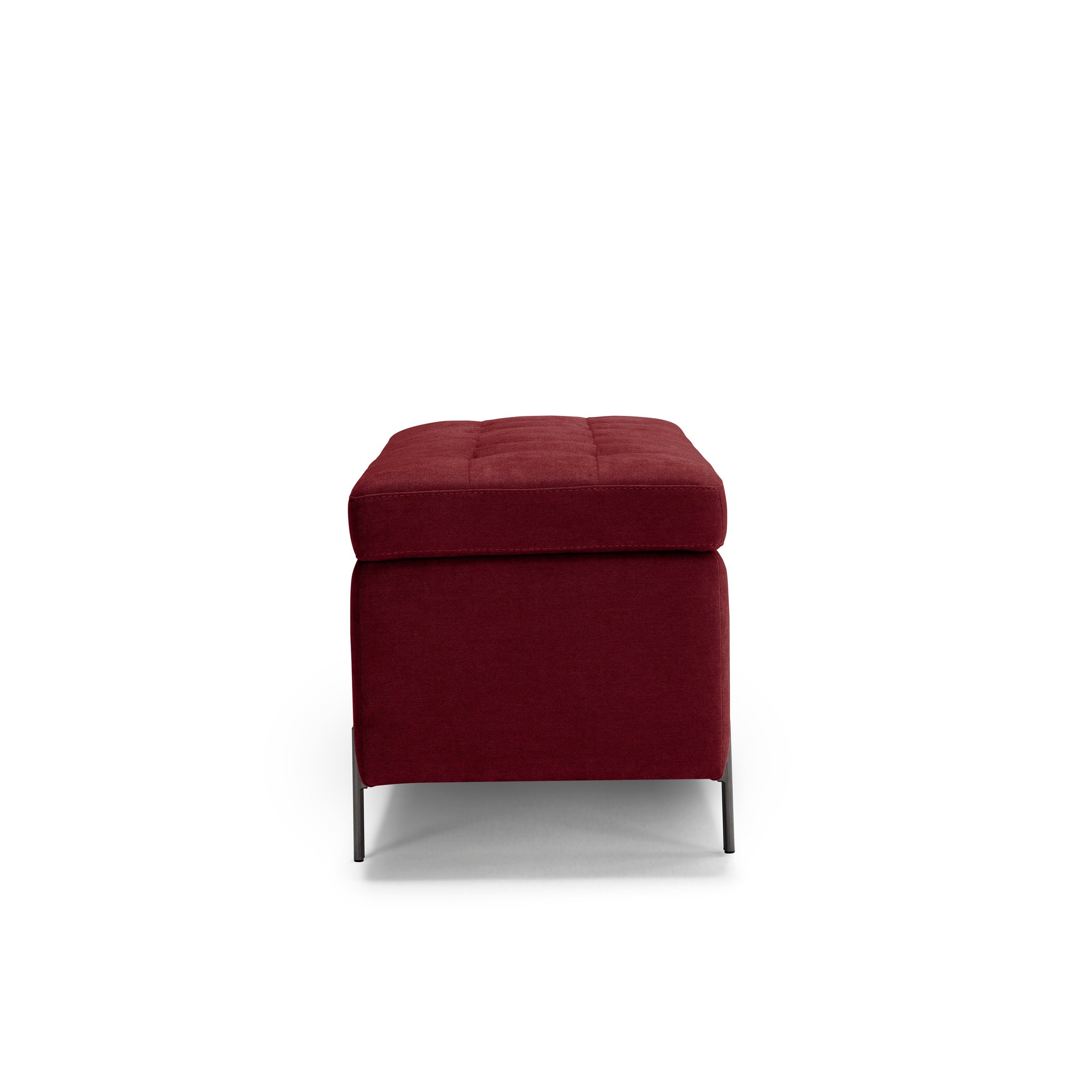 Banc CARAMAGNA 110x45 cm rangement Made in Italy matelassé en tissu chenille bordeaux