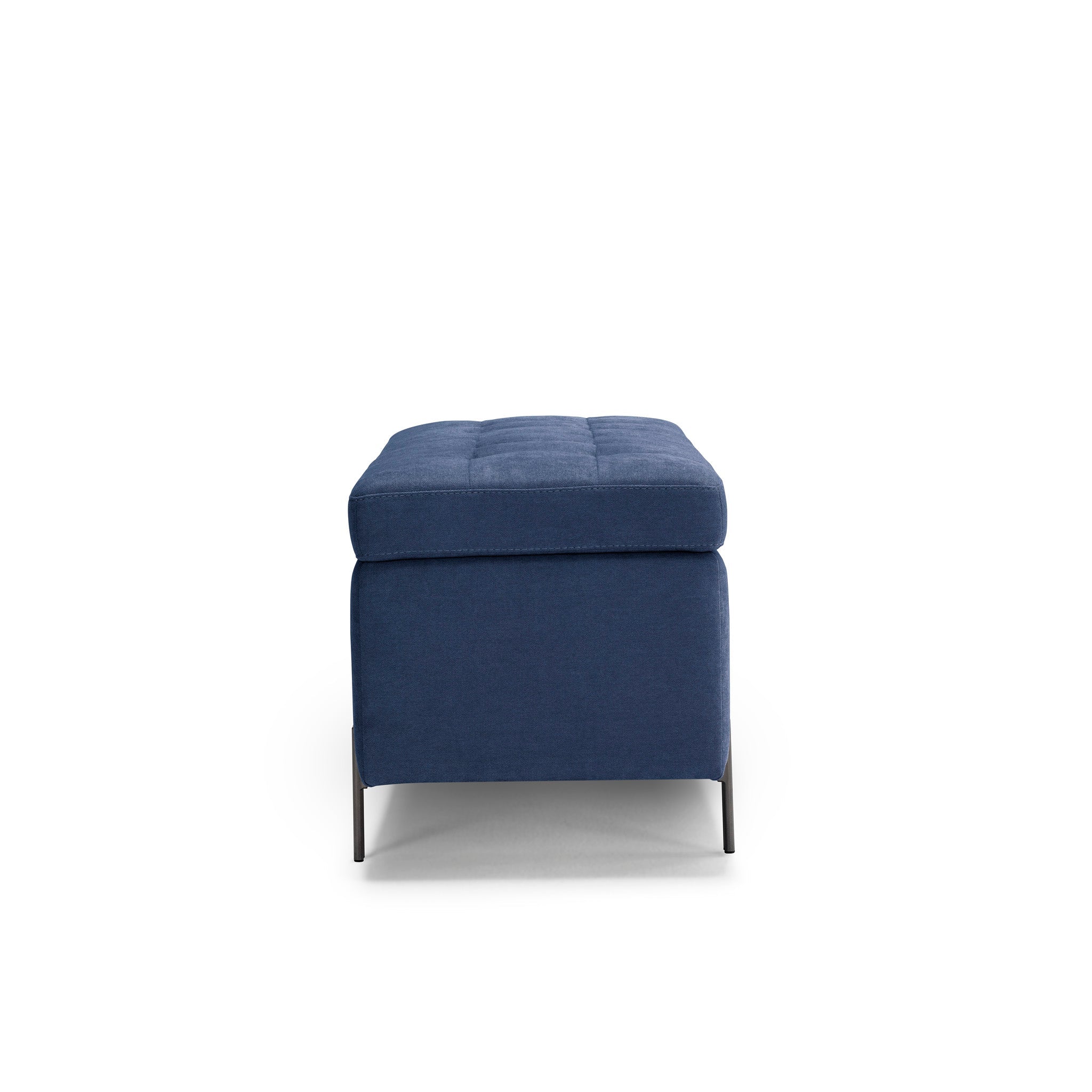 Banc CARAMAGNA 110x45 cm rangement Made in Italy matelassé en tissu chenille bleu