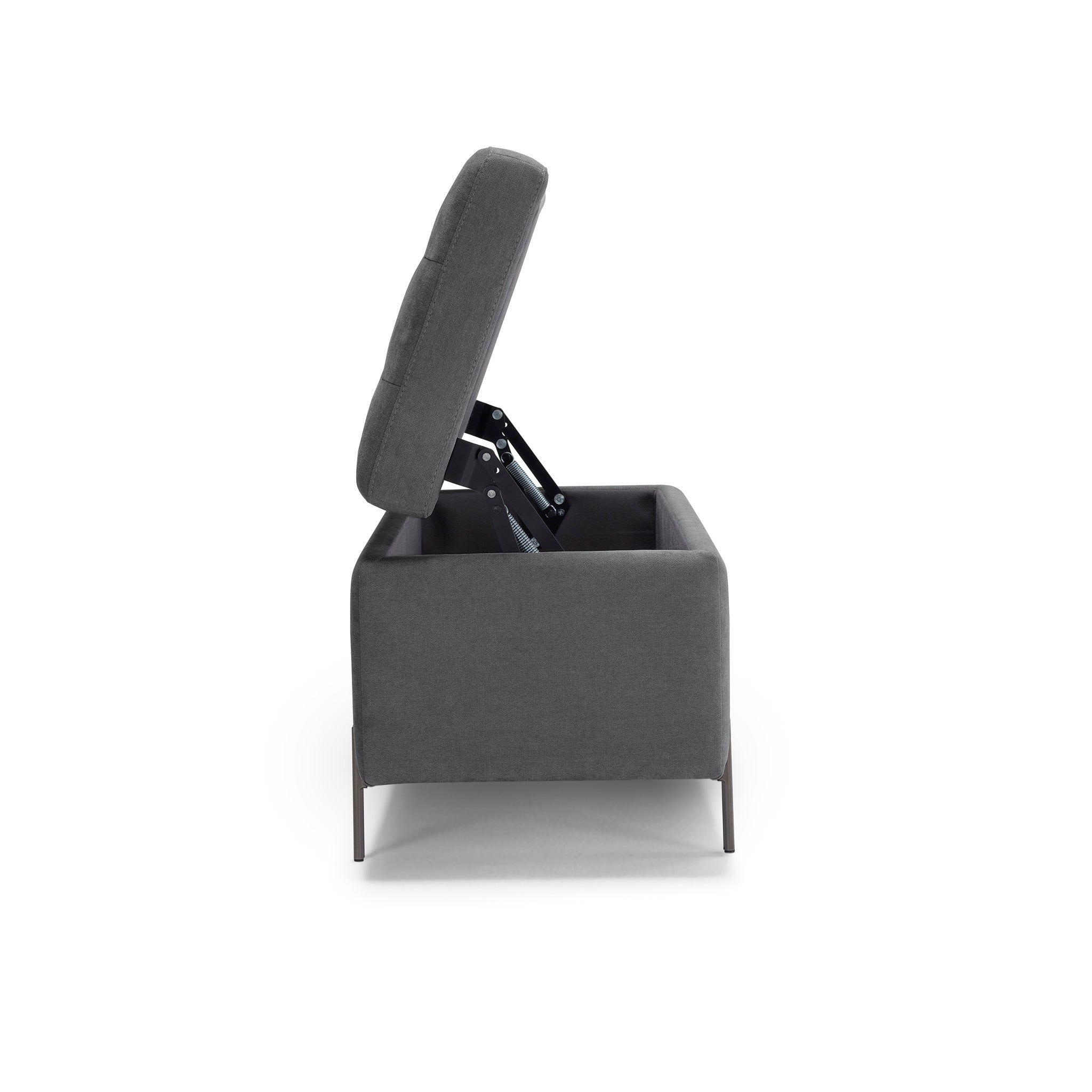 Banc CARAMAGNA 110x45 cm rangement Made in Italy matelassé en tissu chenille gris foncé