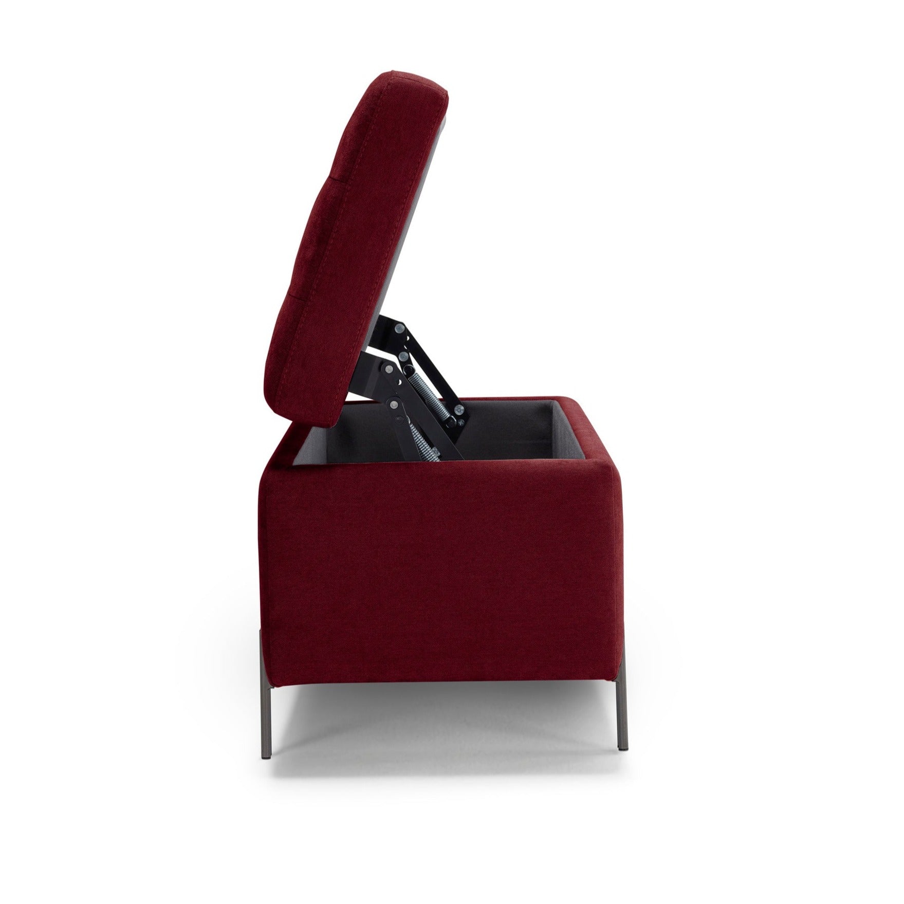 Banc CARAMAGNA 110x45 cm rangement Made in Italy matelassé en tissu chenille bordeaux