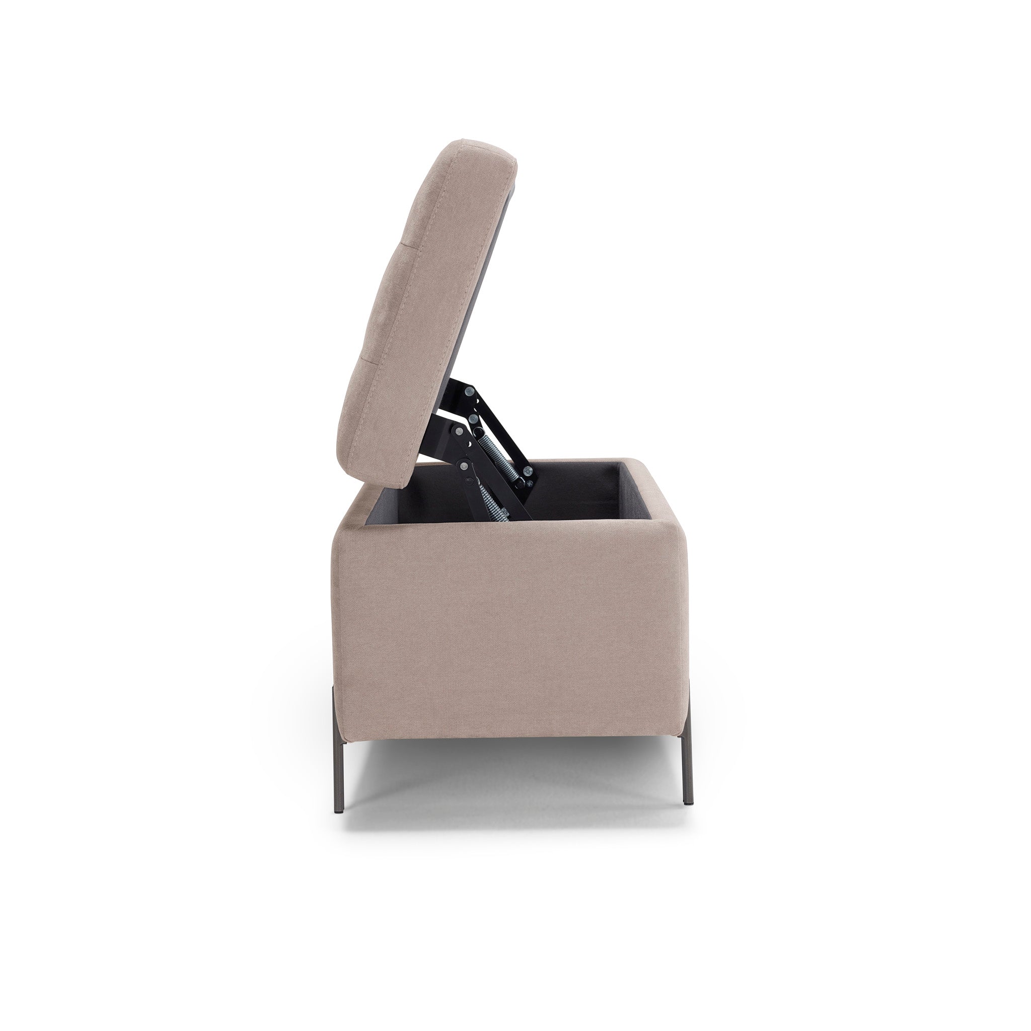 Banc CARAMAGNA 110x45 cm rangement Made in Italy matelassé en tissu chenille camel